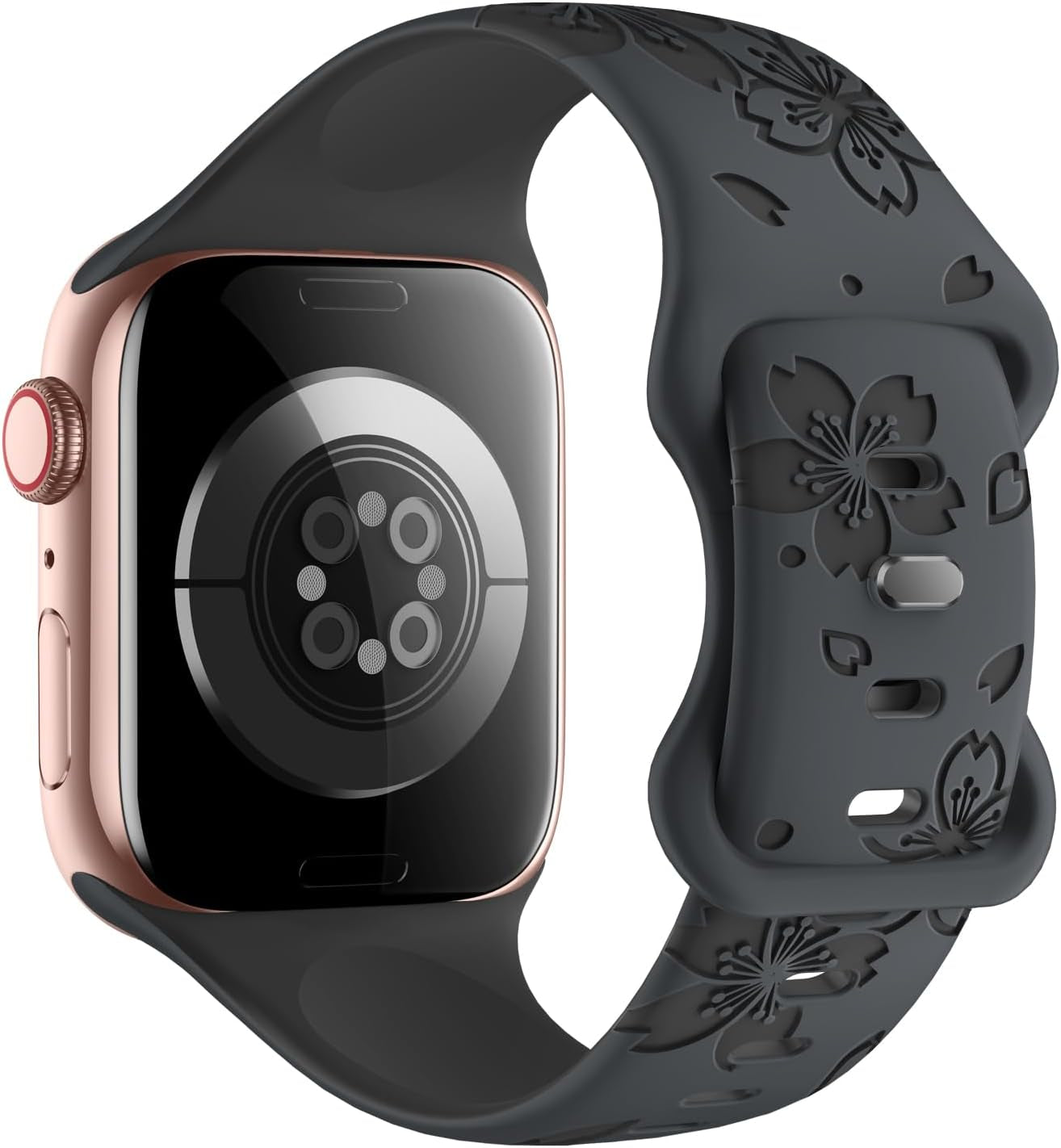 Designer Floral Engraved Band Compatible with Apple Watch Bands 40Mm 38Mm 41Mm 42/45/49Mm,Two-Tone Flower Soft Silicone Sport Strap for Iwatch Series 9 Ultra SE 8 7 6 5 4 3 2 Coal Grey