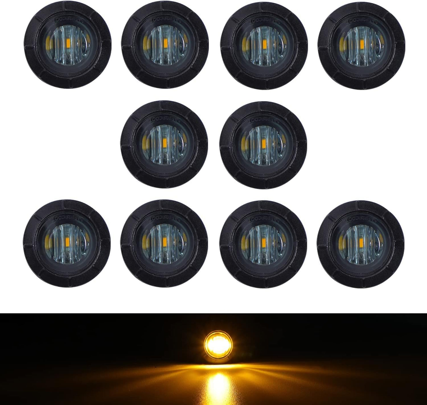 50 Pcs 3/4 Inch Mount Amber 3 LED Mini round Trailer Side Marker Indicator Lights Clearance Button Signal Lamps Universal for Trucks Lorry Boat Pickup Bus Caravan RV Waterproof Sealed Bulbs 12V DC