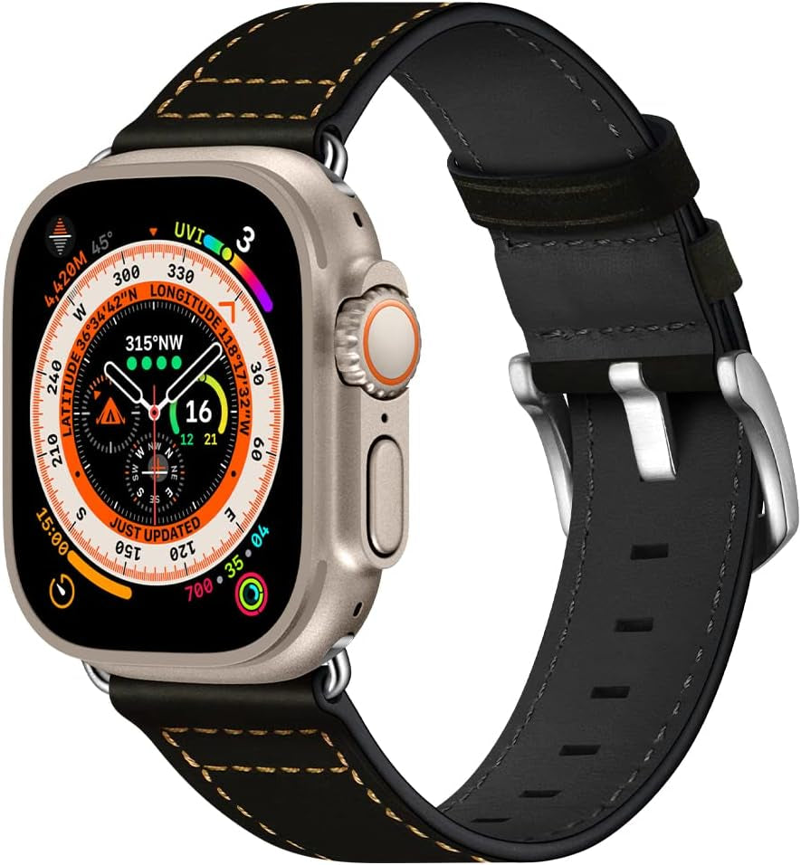 Leather Band Compatible with Apple Watch Vintage Classical Bands Dark Brown Replacement Strap for Iwatch Series 9 8 7 45Mm Series 6 SE 5 4 3 2 1 Nike Space Black Grey 42Mm 44Mm Men Women