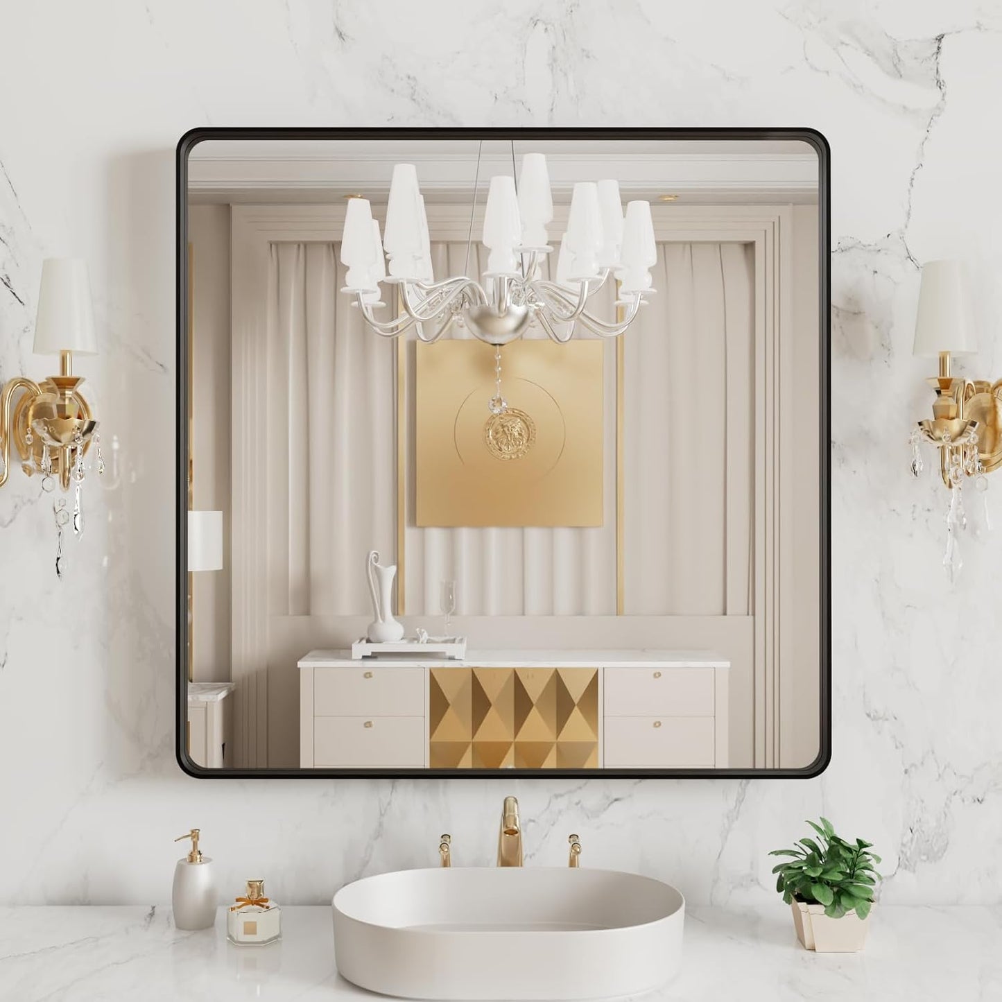 50X30 Inch Black Metal Framed Bathroom Mirror for Wall, Matte Black Bathroom Vanity Mirror Farmhouse, Large Rounded Rectangle Mirror, Anti-Rust, Tempered Glass, Hangs Horizontally or Vertically