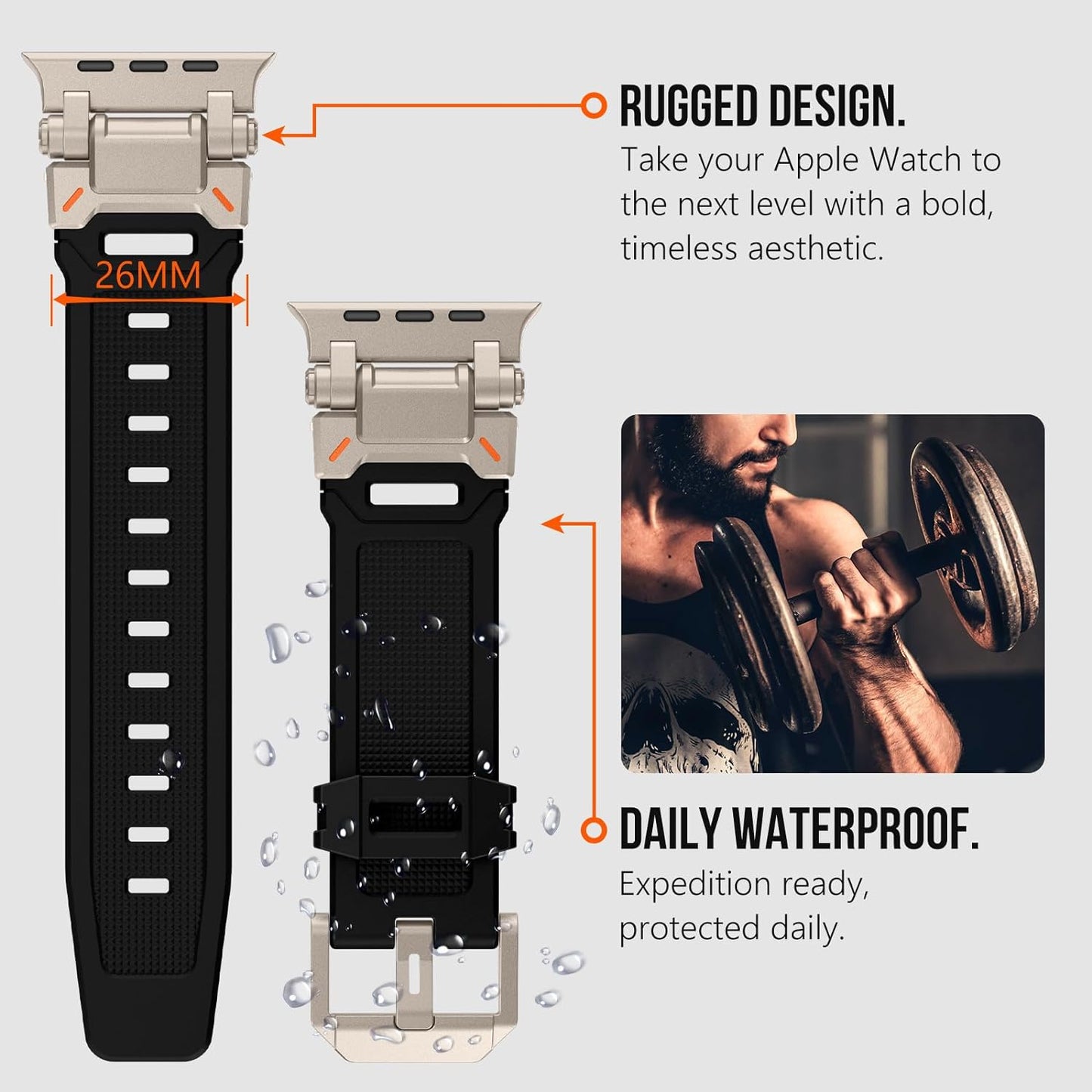for Apple Watch Ultra 2 Band 49Mm for Apple Watch Band Series 9/8/SE2/7/6/SE/5/4/3/2/1 45Mm/44Mm/42Mm Durable Metal Connector Band, Rugged TPU Sport Replacement Band