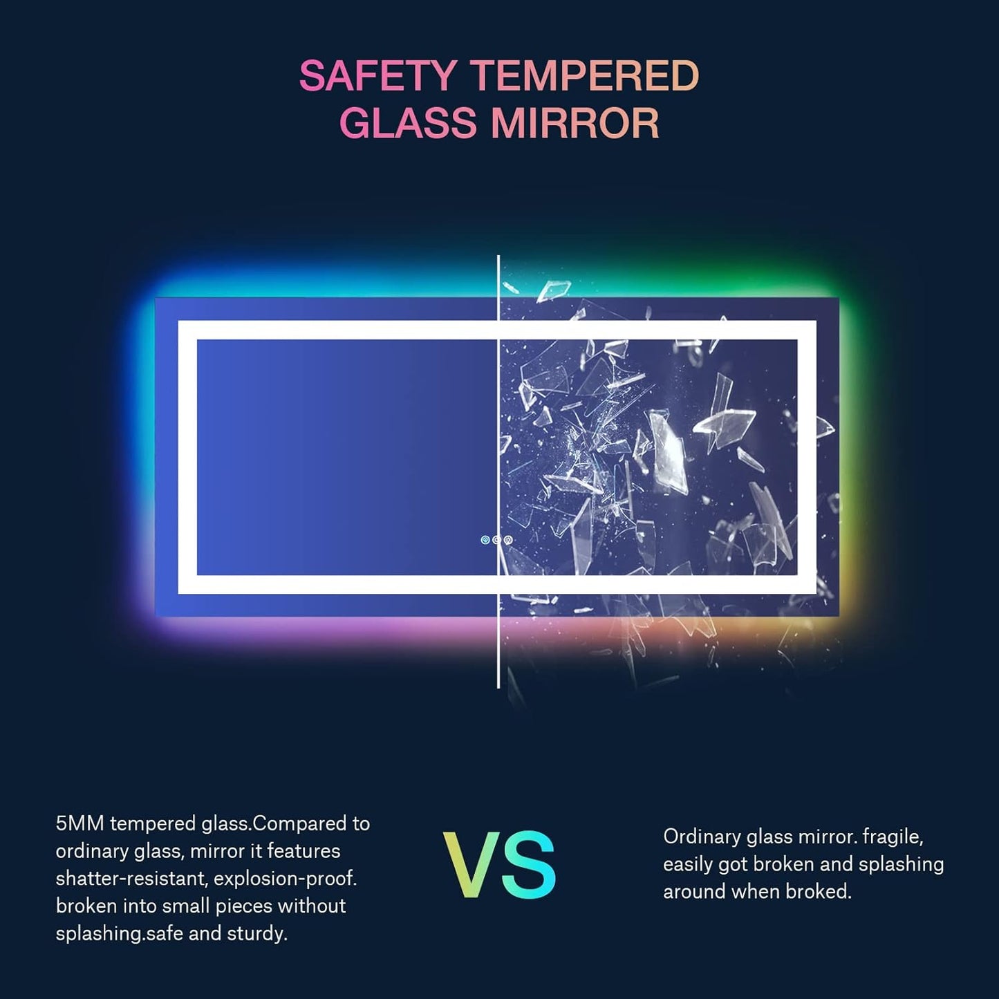 60”X30“ RGB LED Bathroom Mirror with Lights for Bathroom, Anti-Fog, Dimmable,Multiple Light Modes, RGB Backlit + Front Light, Memory Function, Tempered Glass
