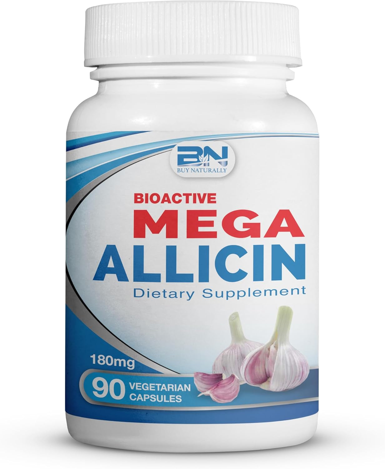 100% Pure Stabilized Allicin from Garlic, Odor-Controlled by Mega Allicin | 180,000Mcg (180Mg) Vegetarian (Vcaps) Non-Gmo, Gluten-Free | Derived from Allium Sativum (30 Count) TLBH