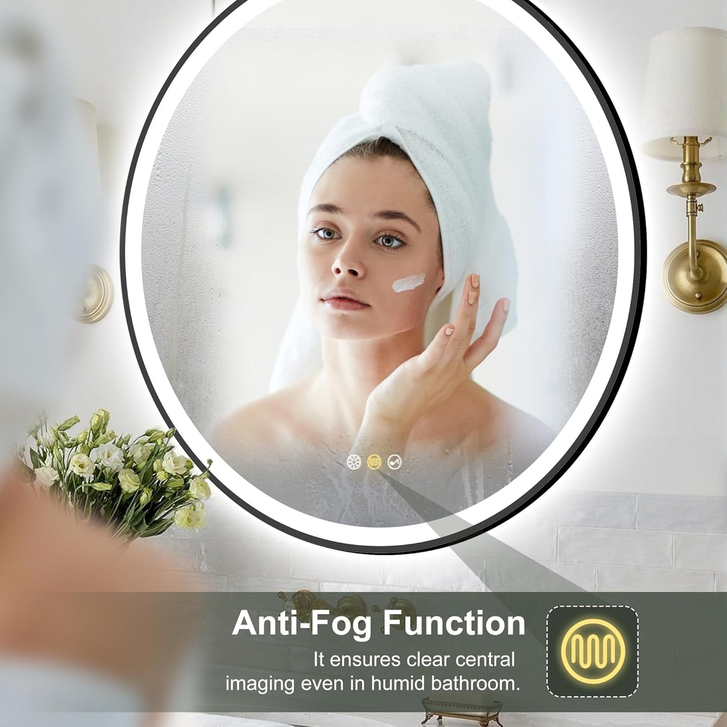 24’’ round Led Bathroom Mirror with Lights, Backlit and Front Lighted, Anti-Fog Wall-Mounted Vanity Mirror 3000K/4000K/6500K, Dimmable, inside Bluetooth Speaker, Smart Mirror