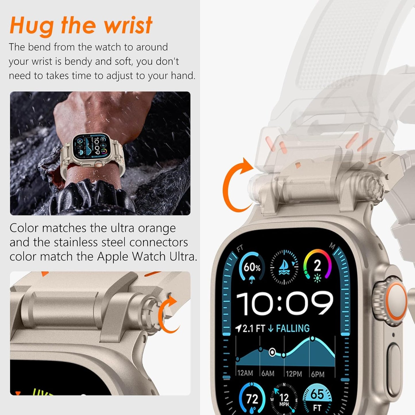 Designed for Apple Watch Band Apple Watch Ultra 2/Ultra 49Mm for Men, Silicone Rubber Bands with Metal Connector for Apple Watch Series 10 46Mm, 9/8/7 45Mm, SE2/SE 6/5/4 44Mm, 3/2/1 42Mm
