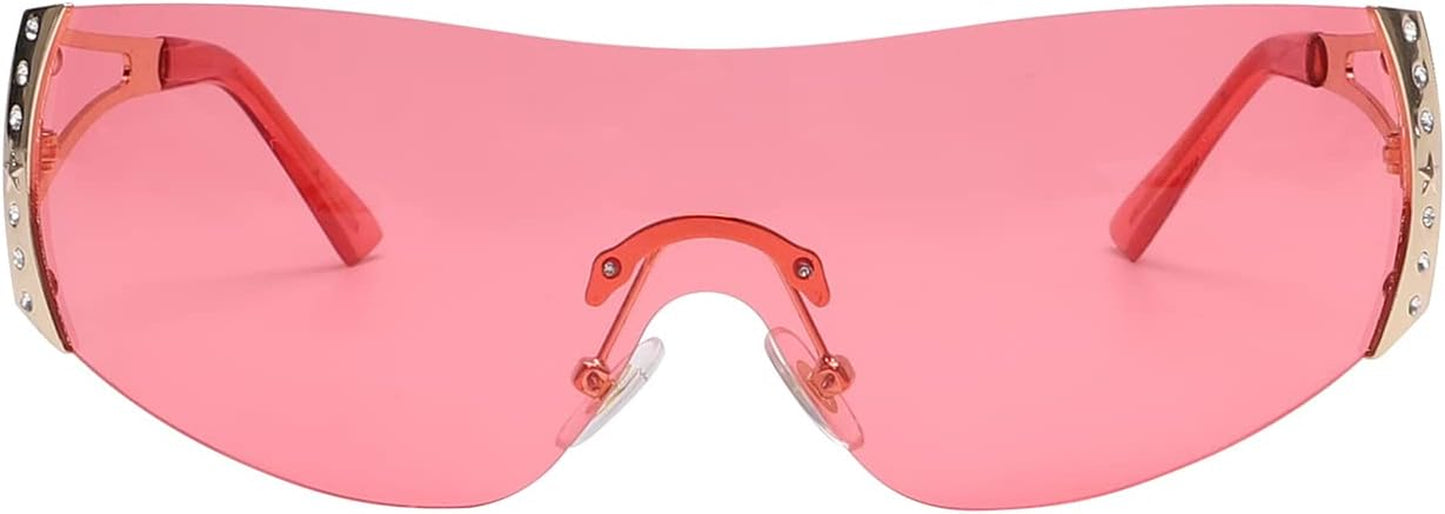 Wrap around Y2K Sunglasses for Women Men Shield Flat Top Sunglasses Futuristic Frameless Gradient Lens Sun Glasses