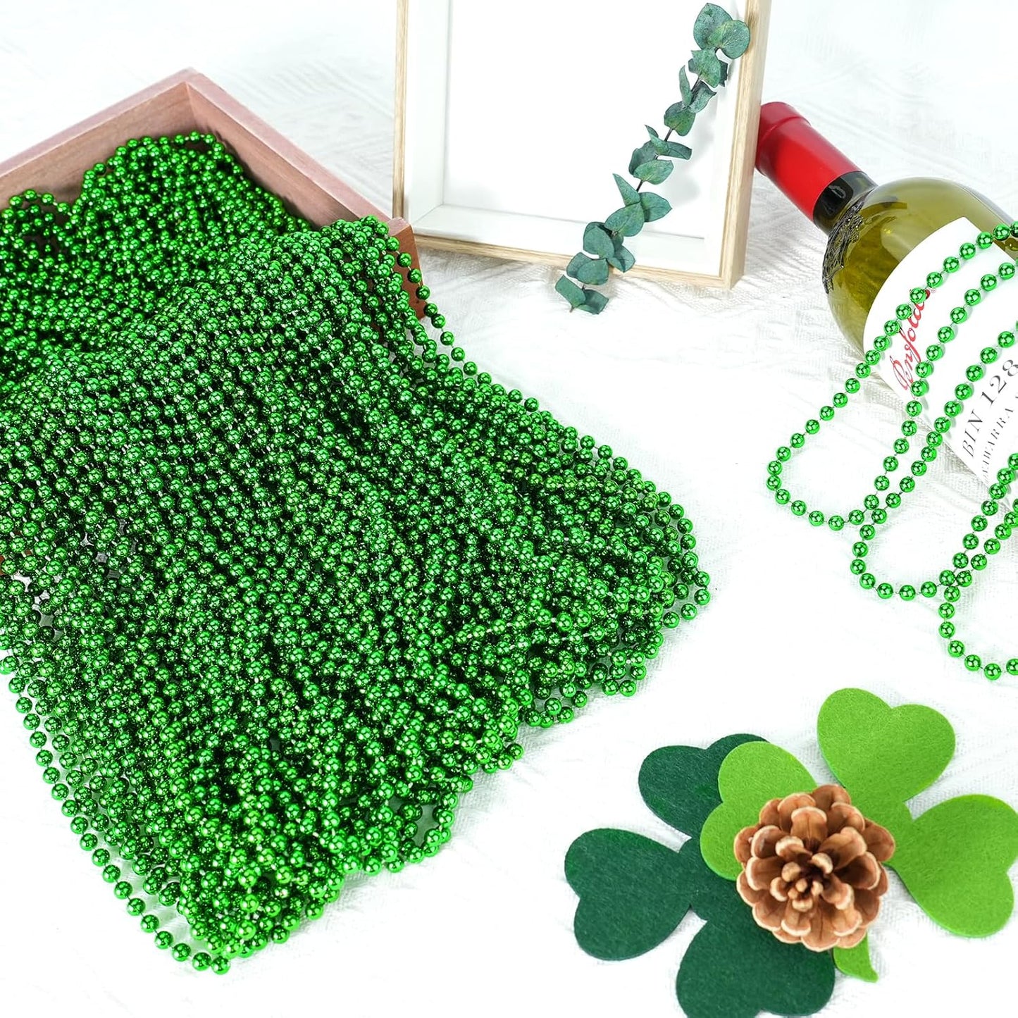 12 PCS St. Patricks Day Beads Necklace, 33" Green Mardi Gras Beads Necklaces Christmas Necklaces Irish Saint Patricks Necklaces for St. Patricks Day Mardi Gras Parade Throws Birthday Party Favors