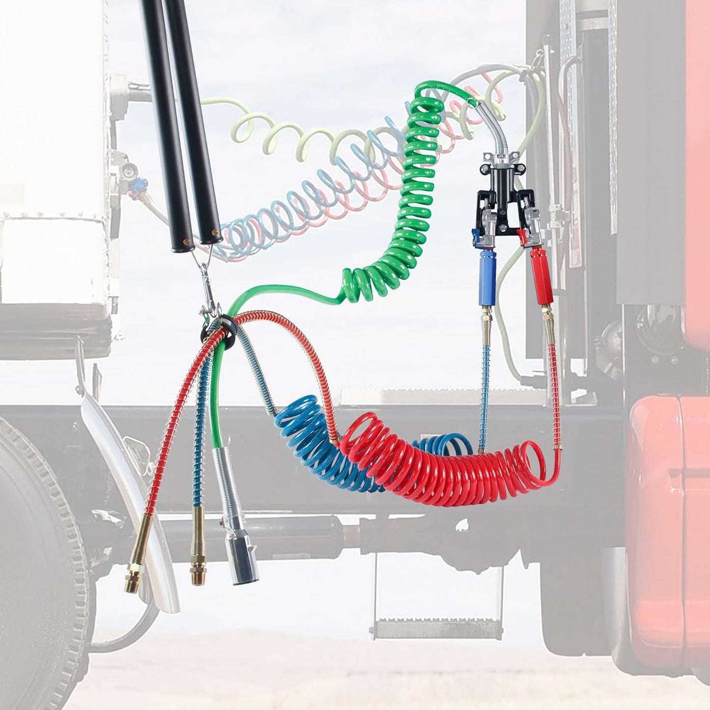 16” Double Tender Spring Kit, Dual Tender Spring for Suspending Trailer Air Line & Electric Cords, Tender Spring Assembly with Hanger Bracket for Semi Trucks Tractors Trailers