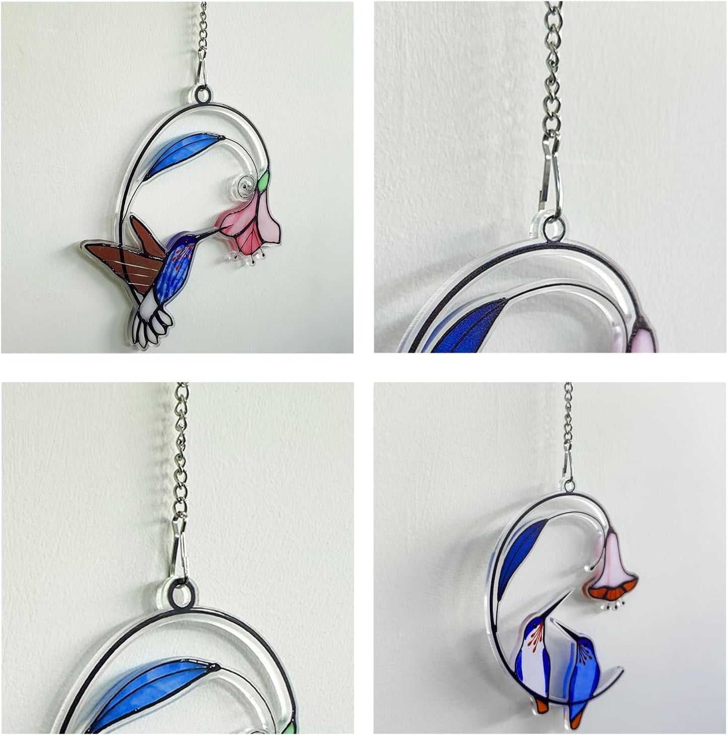 6 Pcs 20 Inch Stained Glass Window Hanging Chain - Silver 304 Stainless Steel Hanging Chain, Window Art Decor, Patio Garden Outdoor Decorative Hanging Glass Panels Chains