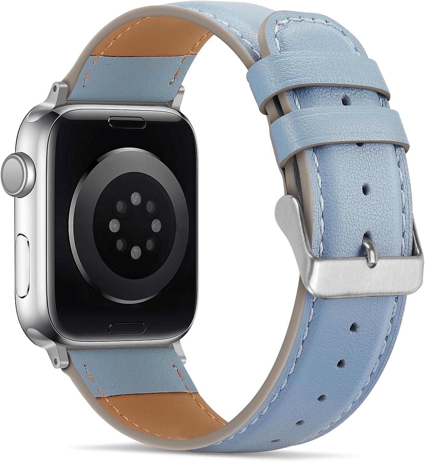 Bands Compatible with Apple Watch Band 49Mm 45Mm 44Mm 42Mm Men Genuine Leather Replacement Bands Compatible with Apple Watch Ultra 2 Ultra SE 2 SE Series 9 8 7 6 5 4 3 2 1, Blue