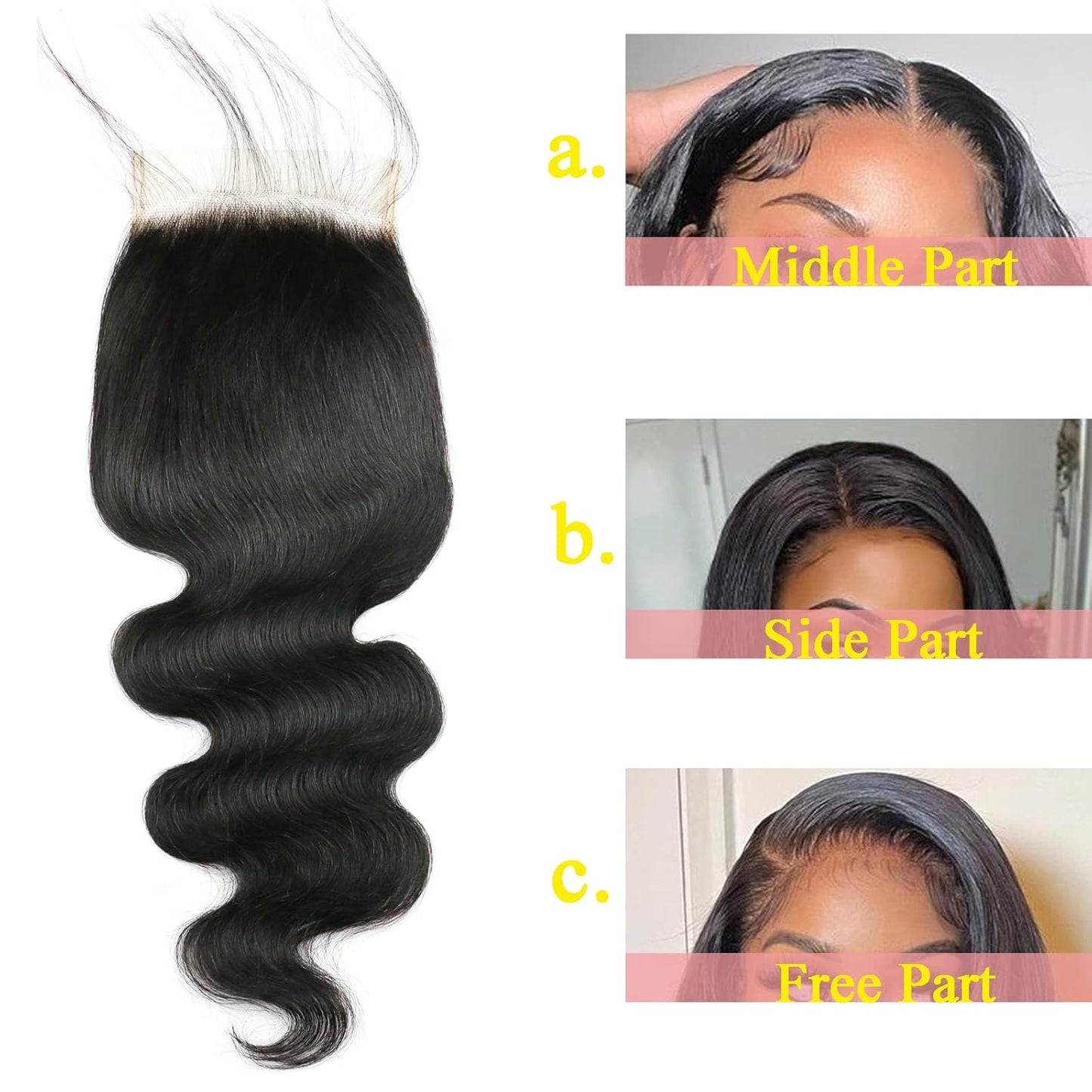 5X5 Closure Body Wave Closure 12A Invisible Ultra-Thin HD Lace Closure Brazilian Virgin Remy Human Hair Frontal Closure Pre Plucked with Baby Hair Natural Black Color (16 Inch)