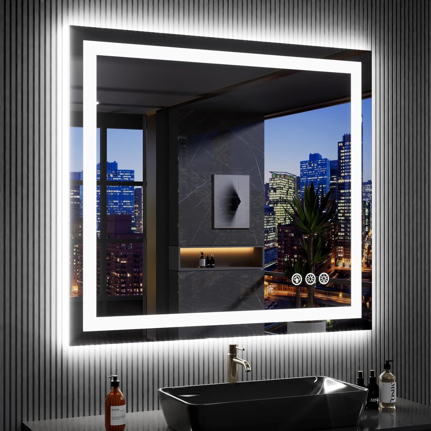 60”X30“ RGB LED Bathroom Mirror with Lights for Bathroom, Anti-Fog, Dimmable,Multiple Light Modes, RGB Backlit + Front Light, Memory Function, Tempered Glass