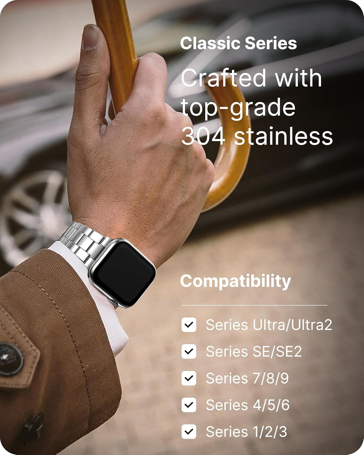 No Tools Needed Compatible Apple Watch Bands 45Mm 44Mm 42Mm,Slim Metal Link Wristband with Case for Iwatch Series 9/8/7/6/5/4/3/2/1/Se2/Se,Silver
