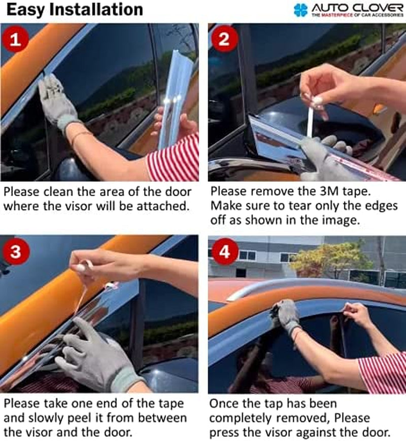 Tape-On Rain Guards Window Visors 6 Pcs Set for Toyota Rav4 2019 2020 2021 2022 2023 2024 / Window Deflectors, Out-Channel Vent Shades (Smoked)