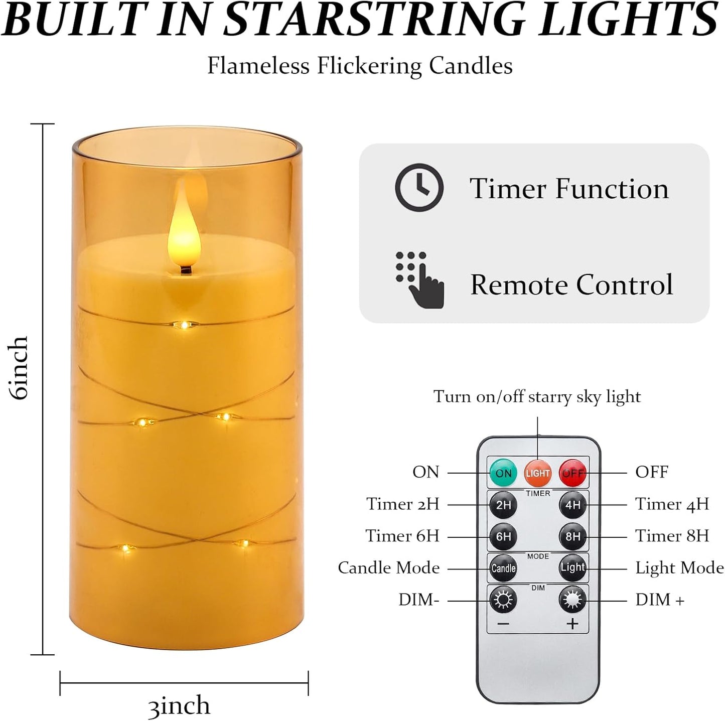 Flickering Flameless Candles Battery Operated Candles LED Candles with Remote Timer for Home/Wedding/Birthday/Holiday Decor ,Brown 3D Flame Set of 2 (D3 Xh6 6")