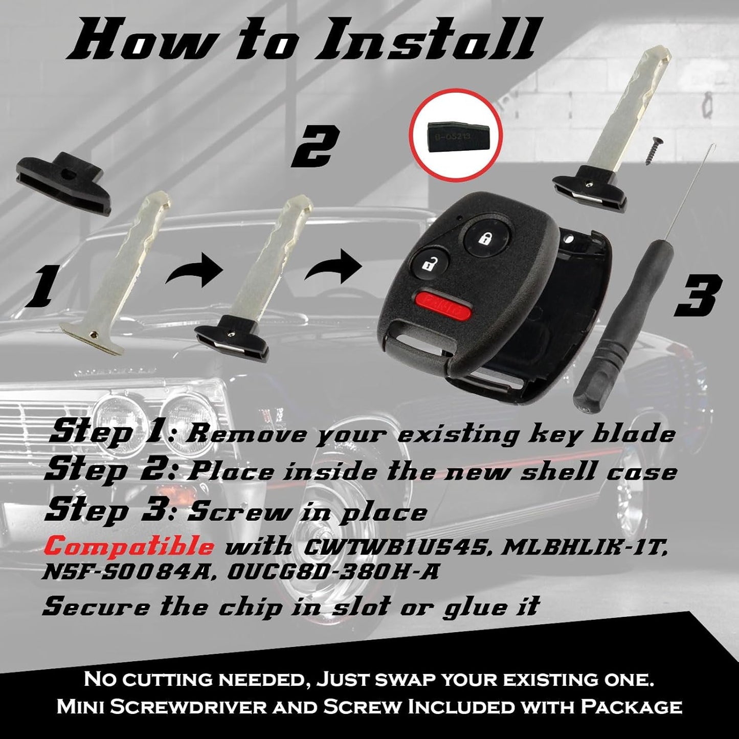 USA Remote CUTTING NOT REQUIRED - Key Fob Keyless Entry Remote Shell Case & Pad Fits Honda Accord/Civic/Cr-V/Fit/Odyssey/Pilot/Ridgeline/Cr-Z