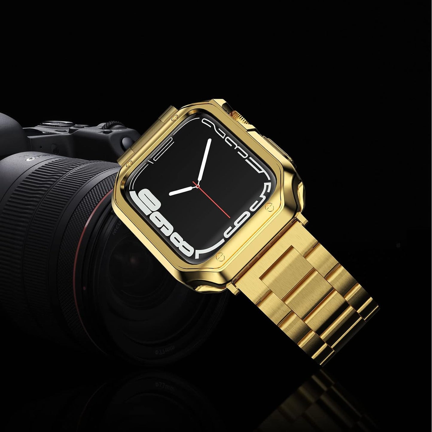 Compatible with Apple Watch Band and Case, Stainless Steel Metal Chain with TPU Cover, Smart-Watch Link Bracelet Strap, Wrist-Band for I-Watch Ultra Ultra2 Series 9 8 7 6 5 4 3 2 1 SE