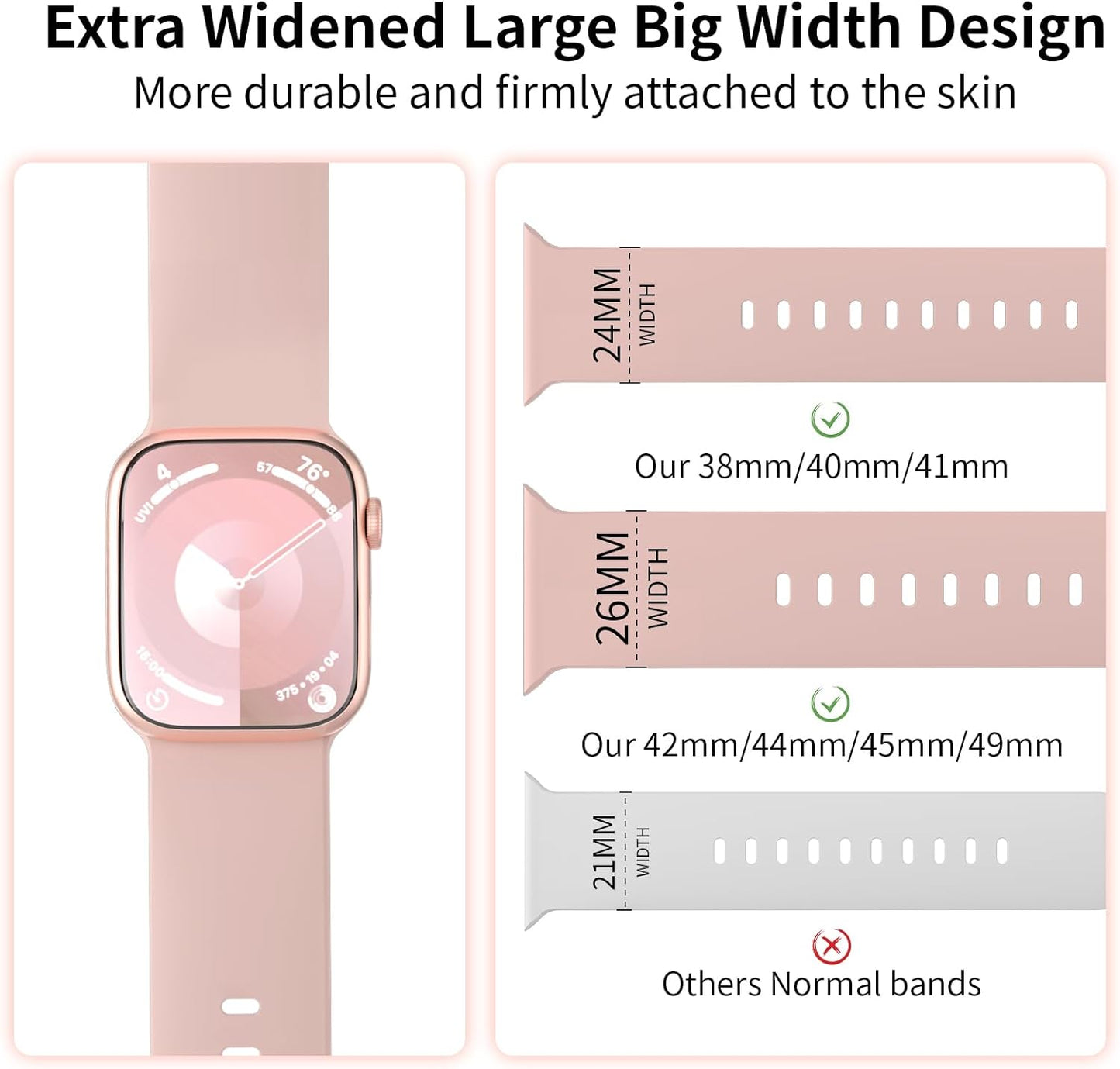 Extra Widened Silicone Bands Compatible with Apple Watch 38Mm 40Mm 41Mm 42Mm 44Mm 45Mm 49Mm, Replacement Soft Sport Strap Wristbands for Iwatch Series 9/8/7/6/5/4/3/2/1 Ultra SE Women Men, Cactus