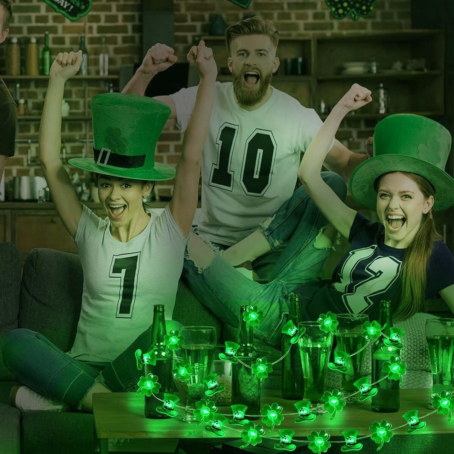 50LED Shamrocks Leprechaun Hat Lights for St Patricks Day Decorations, Battery Operated Green Lucky Clover Fairy String Lights for St Patricks Home Garden Indoor Outdoor Irish Decor (8 Modes)