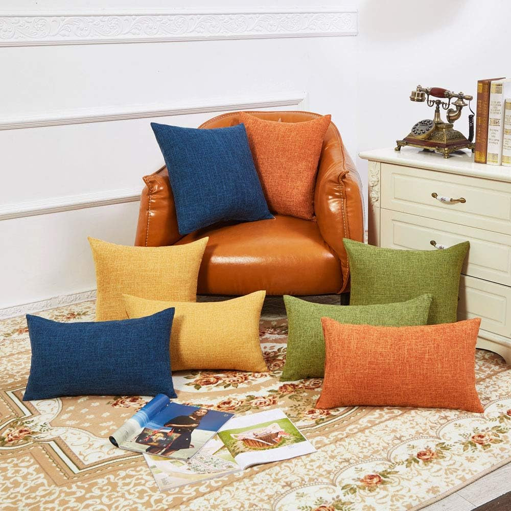 Thanksgiving Pillow Covers 18X18 Inch for Fall Decor Set of 2 Burnt Orange Rustic Linen Decorative Square Throw Pillow Covers Cushion Case for Sofa Couch Farmhouse Home Decorations