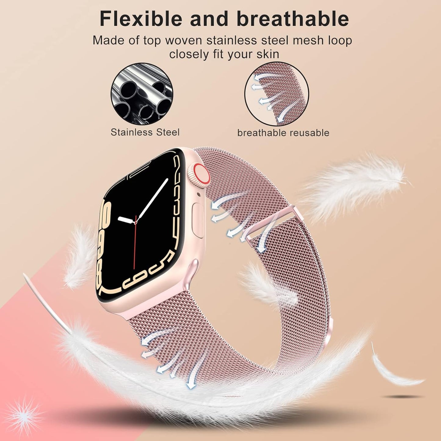 Compatible with Apple Watch Band Ultra/Ultra 2, SE, Series 9 8 7 6 5 4 3 2 1 38Mm 40Mm 41Mm 42Mm 44Mm 45Mm 49Mm Women and Men, Stainless Steel Mesh Loop Magnetic Clasp for Iwatch Bands