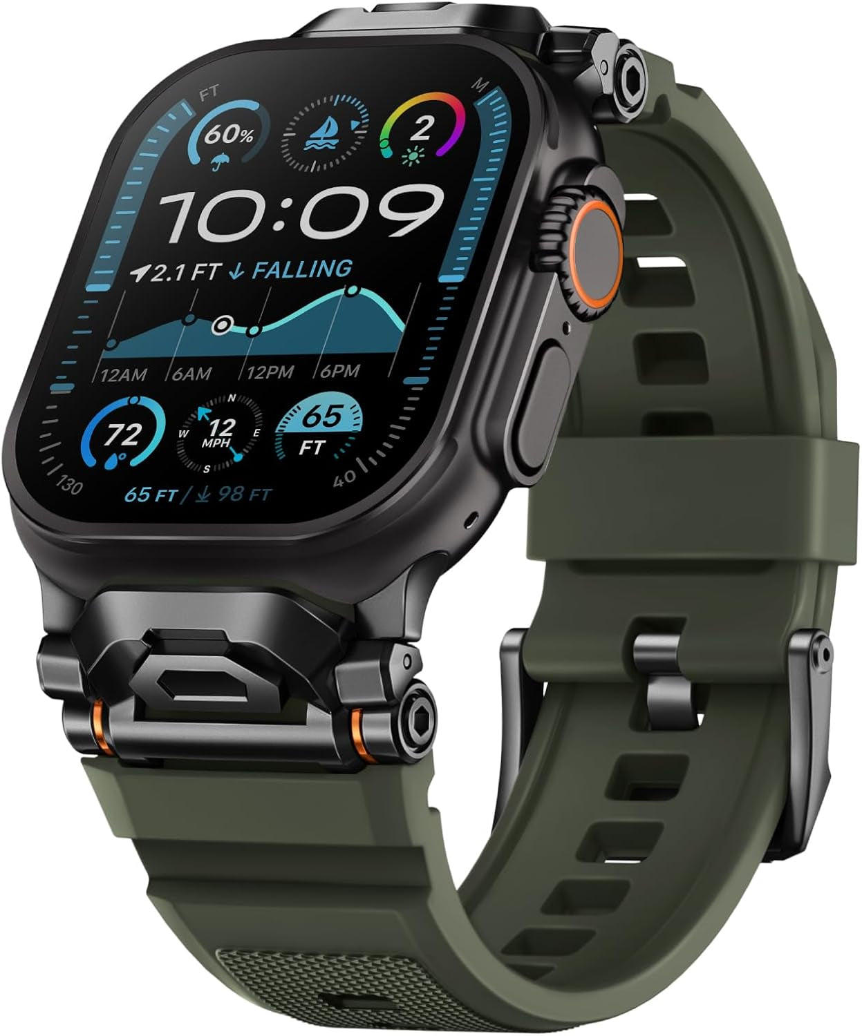 Rugged Bands Compatible for Apple Watch Ultra 2/Ultra Band 49Mm 46Mm 45Mm 44Mm 42Mm, Silicone Sport Strap with Durable Stainless Steel Connector for Iwatch Series 10 9 8 7 6 5 4 3 SE