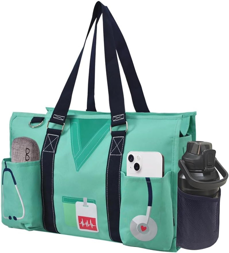 Utility Water Resistant Tote Bag, Top Zipper Closure, Perfect Gifts for Working Women, Nurses, Gym Bag