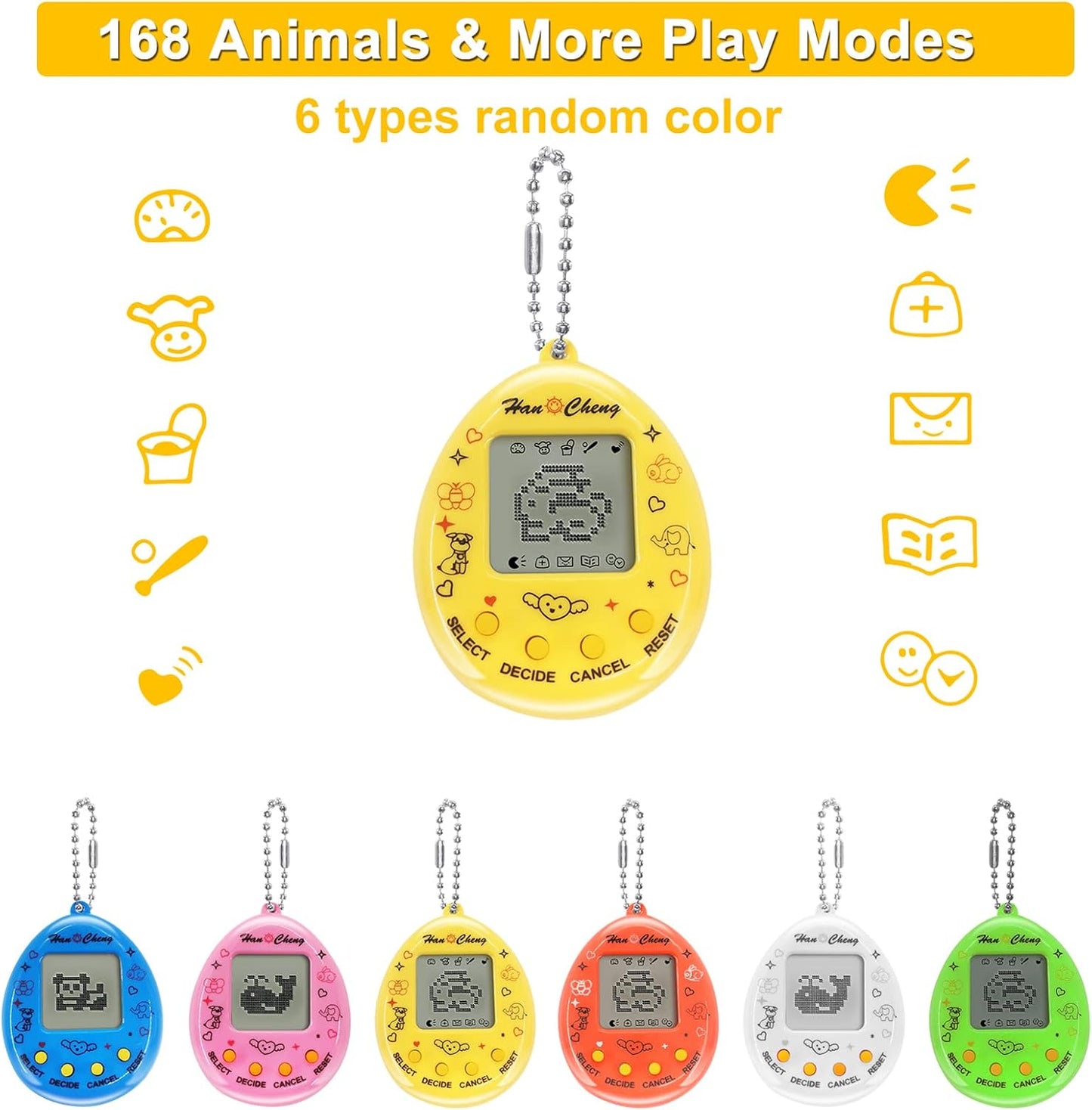 Virtual Pets Toy 3PCS Digital Pet Game Console Handheld Machine Toys Mini Electronic Animals with Key Ring Early Education Puzzle Gift for Children Kids (3 Colors Random) BanUK