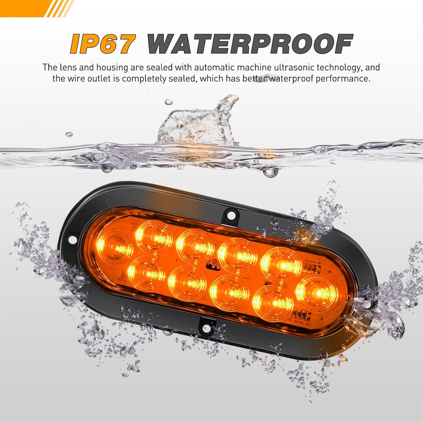 6 Inch Oval LED Tail Light 2 PCS Amber 10 LED Turn Signals Lights Surface Mount IP67 Waterproof for Trailer Truck RV Tractor Lorry Camper Van TRUCK DRIVER