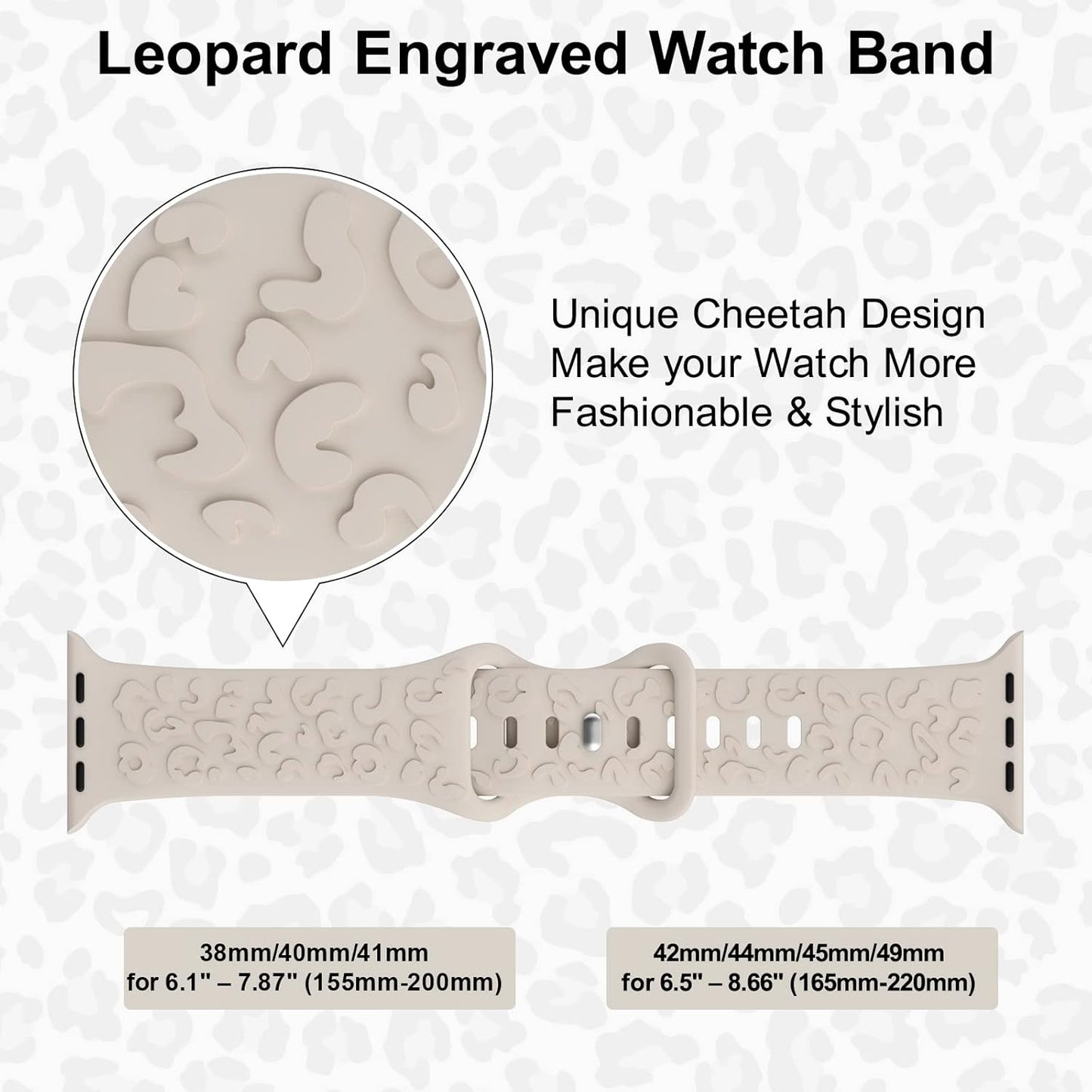 Leopard Engraved Band Compatible with Apple Watch Band 38Mm 40Mm 41Mm 42Mm 44Mm 45Mm 49Mm, Soft Silicone Strap Cheetah Pattern Wristband for Iwatch Ultra Series 8 7 SE 6 5 4 3 2 1 Women Men