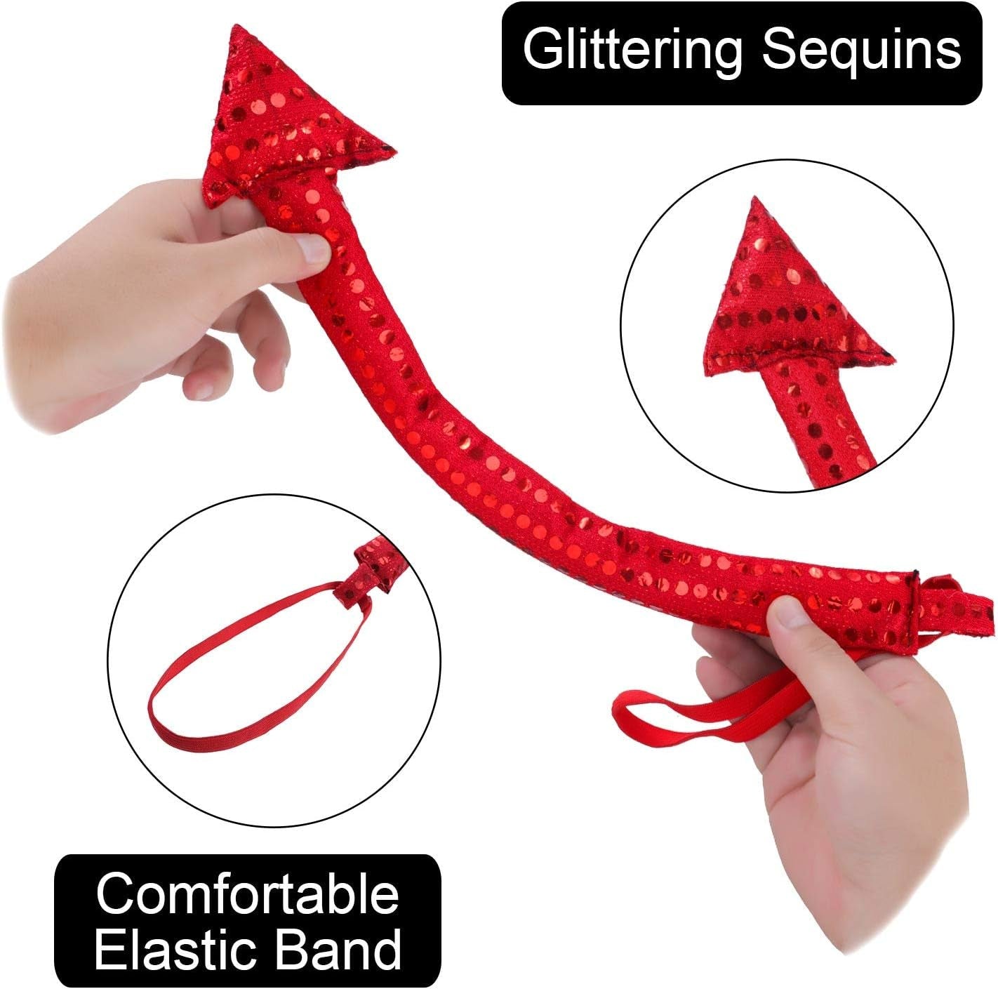 4 Pieces Sequin Devil Costume Halloween Devil Horn Headband Glittery Devil Tail Red Bowtie Devil Fork for Halloween Costume Accessories