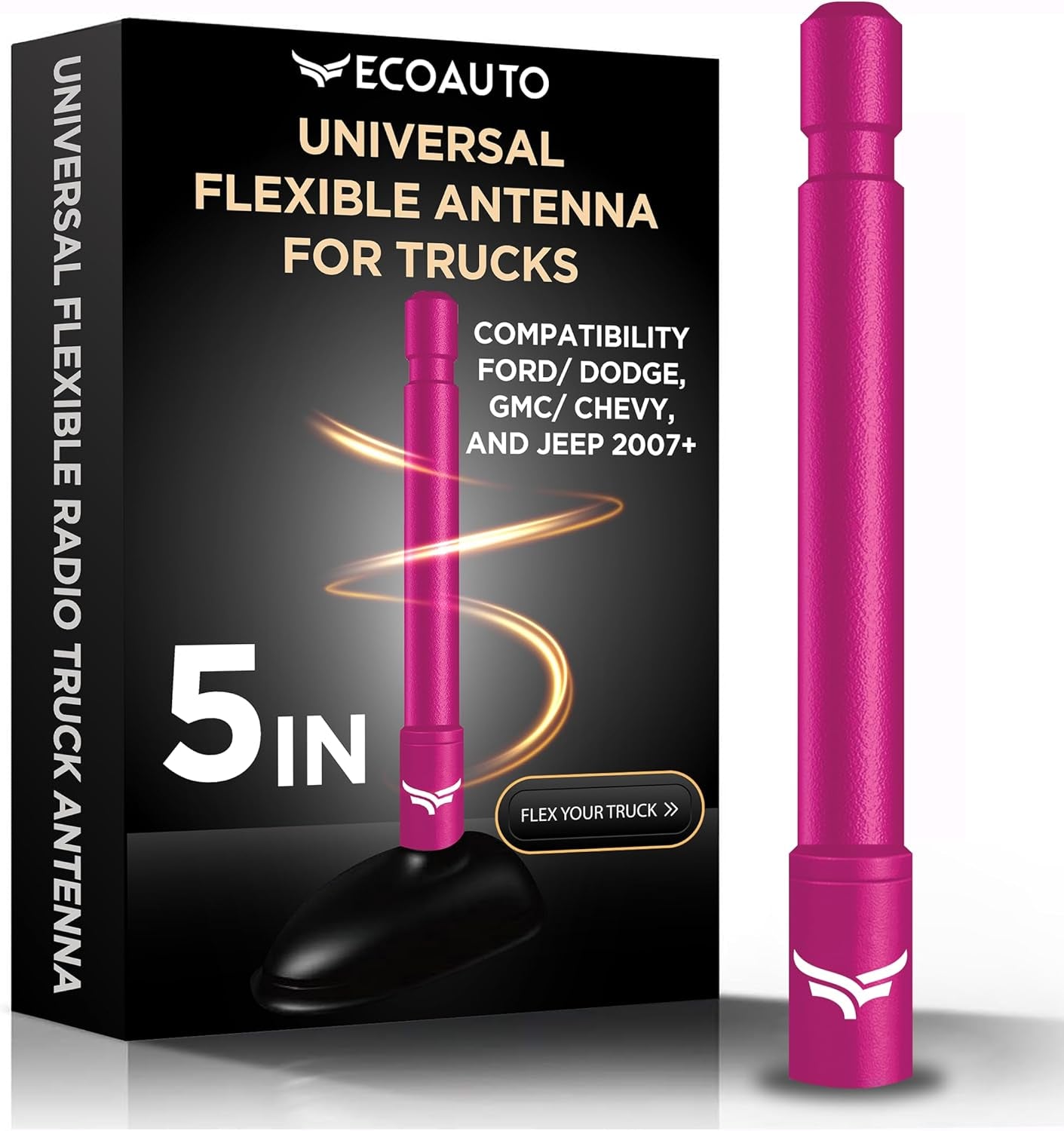 Universal Radio Truck Antenna (5" Flexible) - Fit for Ford, Dodge, GMC, Chevy, Jeep (2007+) - Perfect Truck Accessories for Men - anti Theft, Carwash Safe, Short Replacement Antenna for Truck TRUCK DRIVER
