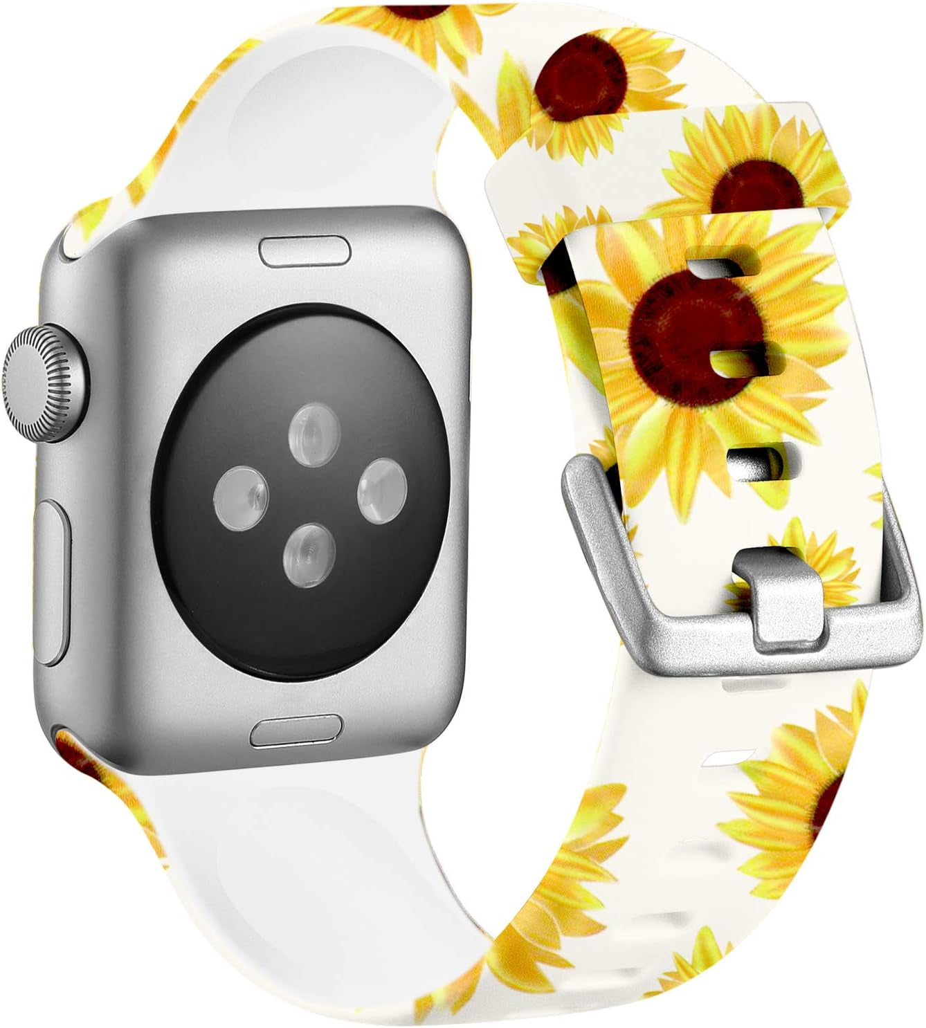 Compatible with Apple Watch Band 42Mm 41Mm 40Mm 38Mm for Women Men, Soft Silicone Fadeless Pattern Print Wristbands for Iwatch Series 10/9/8/7/6/5/4/3/2/1 SE, Sunflower