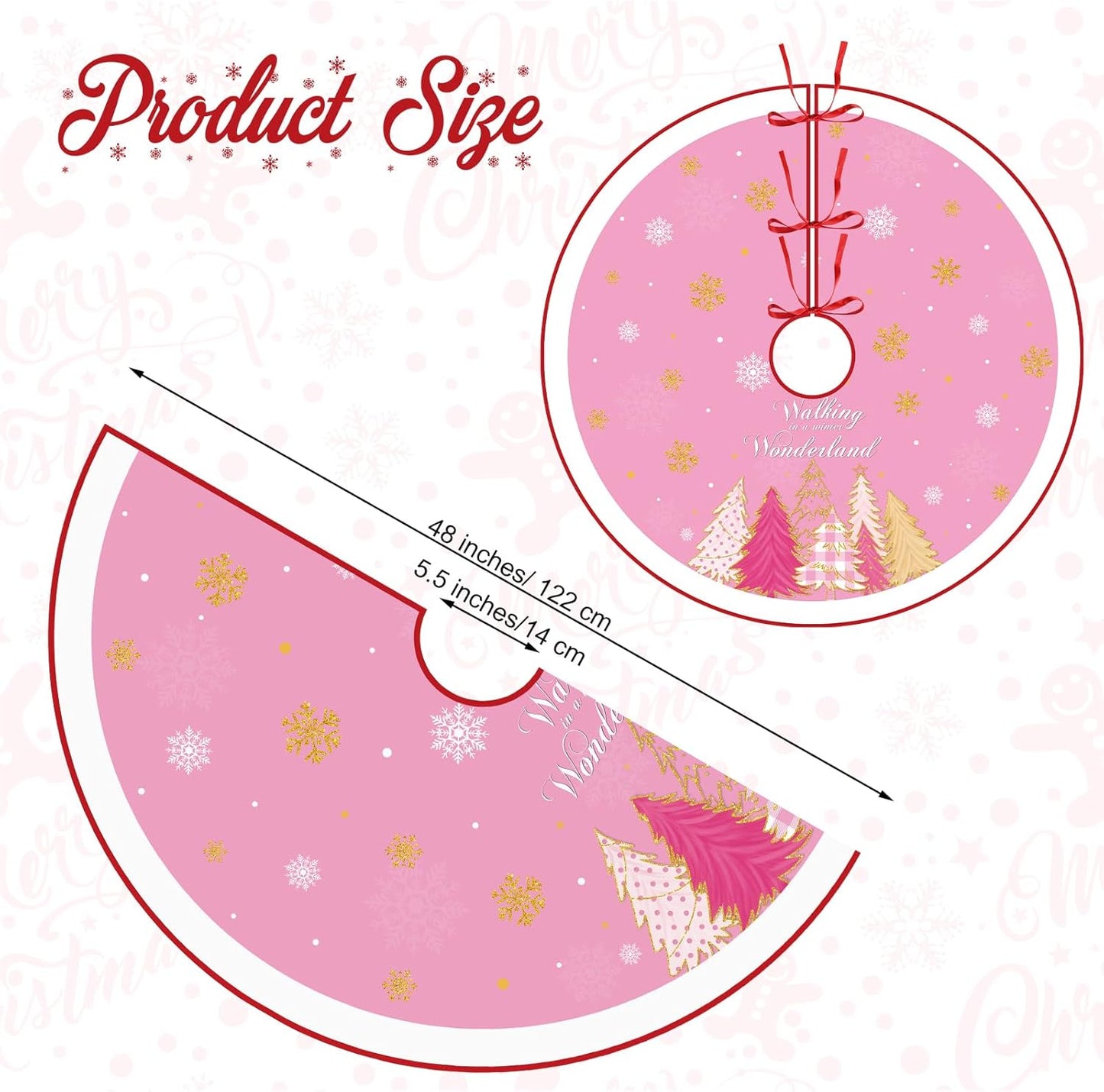 48 Inch Pink Christmas Tree Skirt Large Double Layer Xmas Tree Decoration Merry Christmas Tree Skirt Mat Decor for Winter Holiday Party Christmas Decorations Supplies