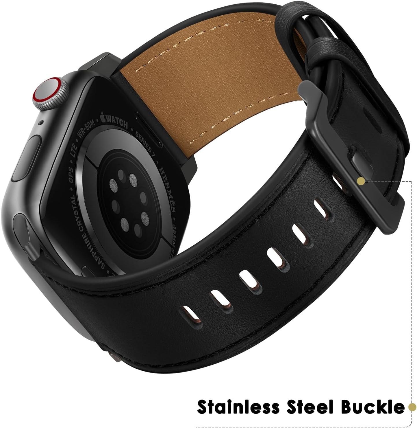 Compatible with Apple Watch Band 41Mm 40Mm 38Mm Men Women, Top Grain Genuine Leather Band Strap for Iwatch Series 9 8 7 6 5 4 3 2 1 SE, Black/Black