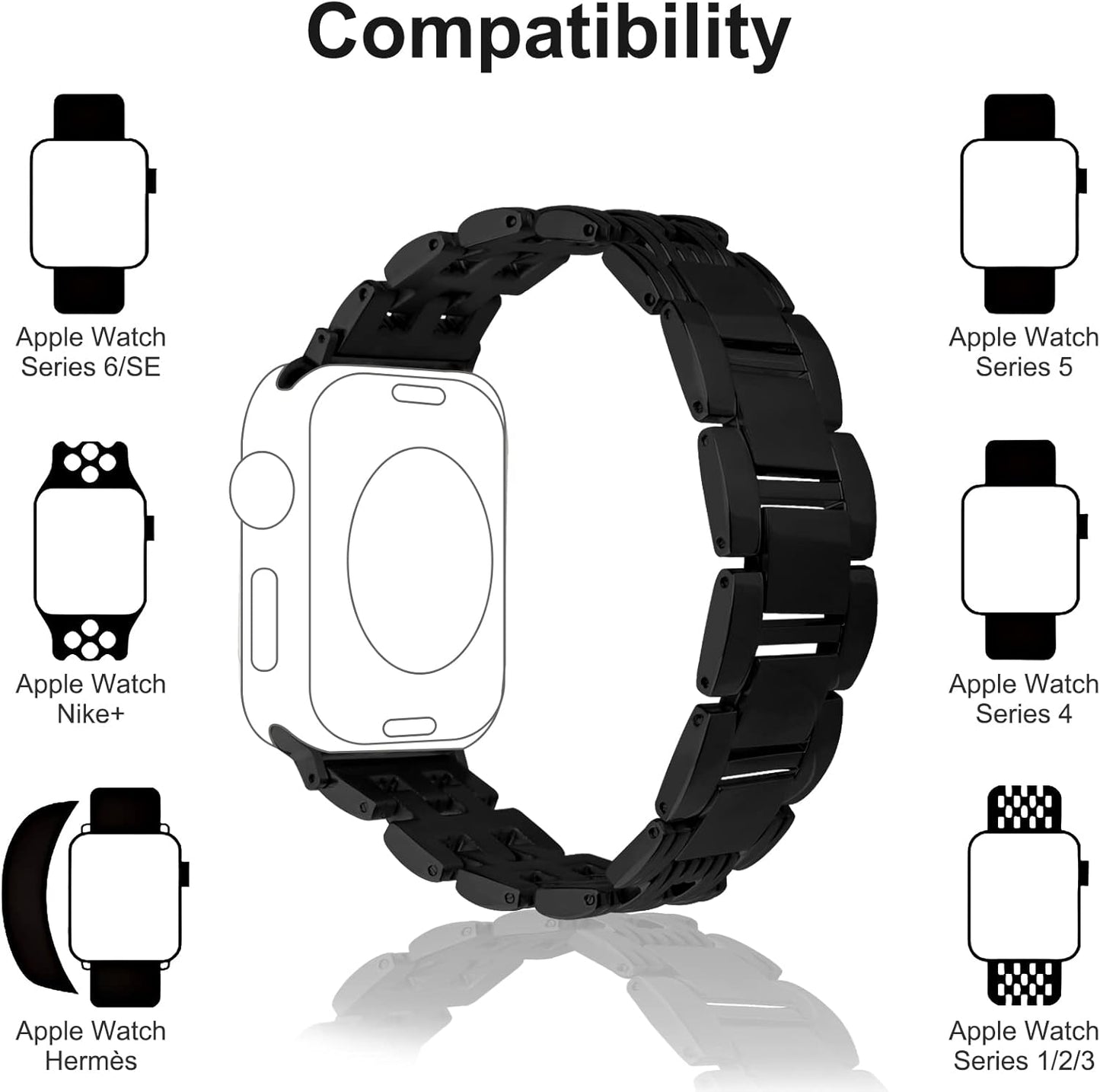 Stainless Steel Watch Band Compatible with Apple Watch Ultra 49/45/44/42Mm 41/40/38Mm, No Tools Needed Metal Strap Adjustable Band for Iwatch Series 8/7/6/5/4/3/2/1/Se/Ultra Women and Men