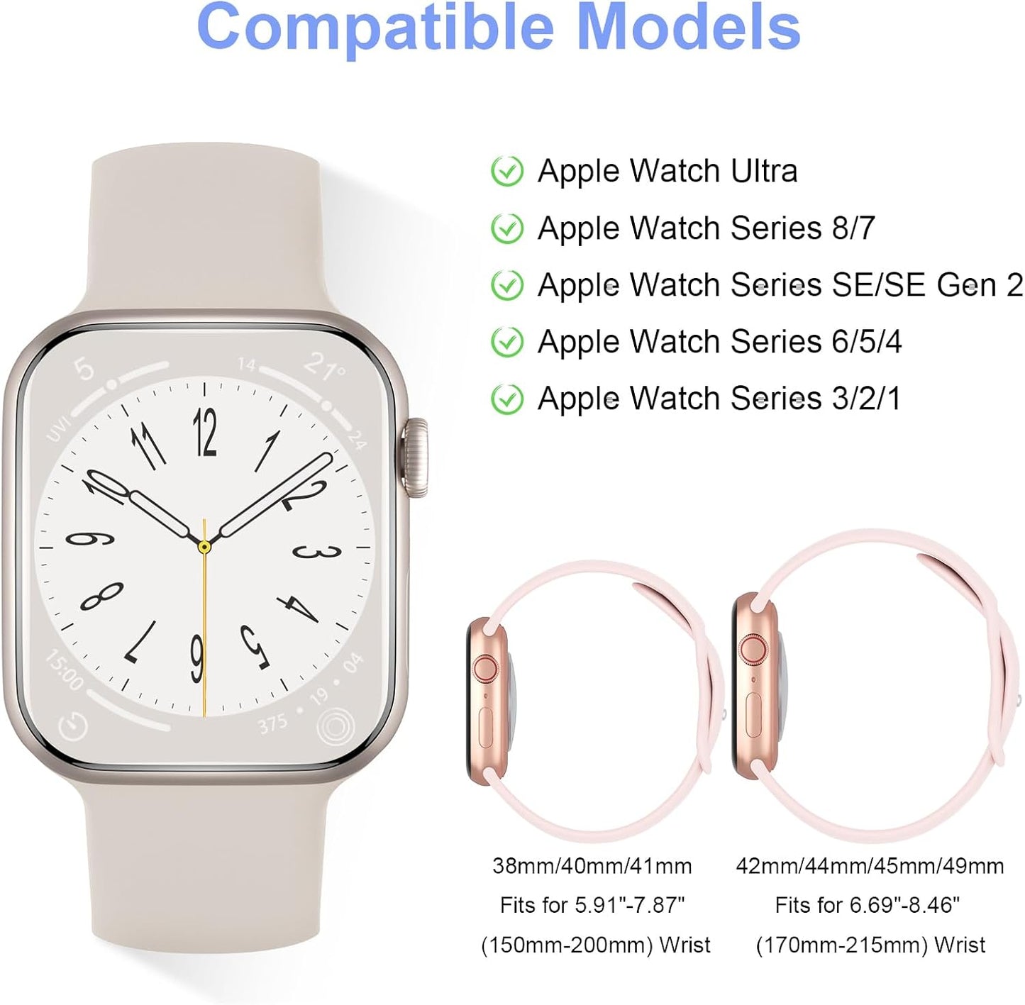 Sport Silicone Band Compatible with Apple Watch 38Mm 40Mm 41Mm 42Mm 44Mm 45Mm 46Mm 49Mm Women Men, Soft Waterproof Strap Replacement Wristband for Iwatch Bands Series 10 9 8 7 SE 6 5 4 3 2 1 Ultra