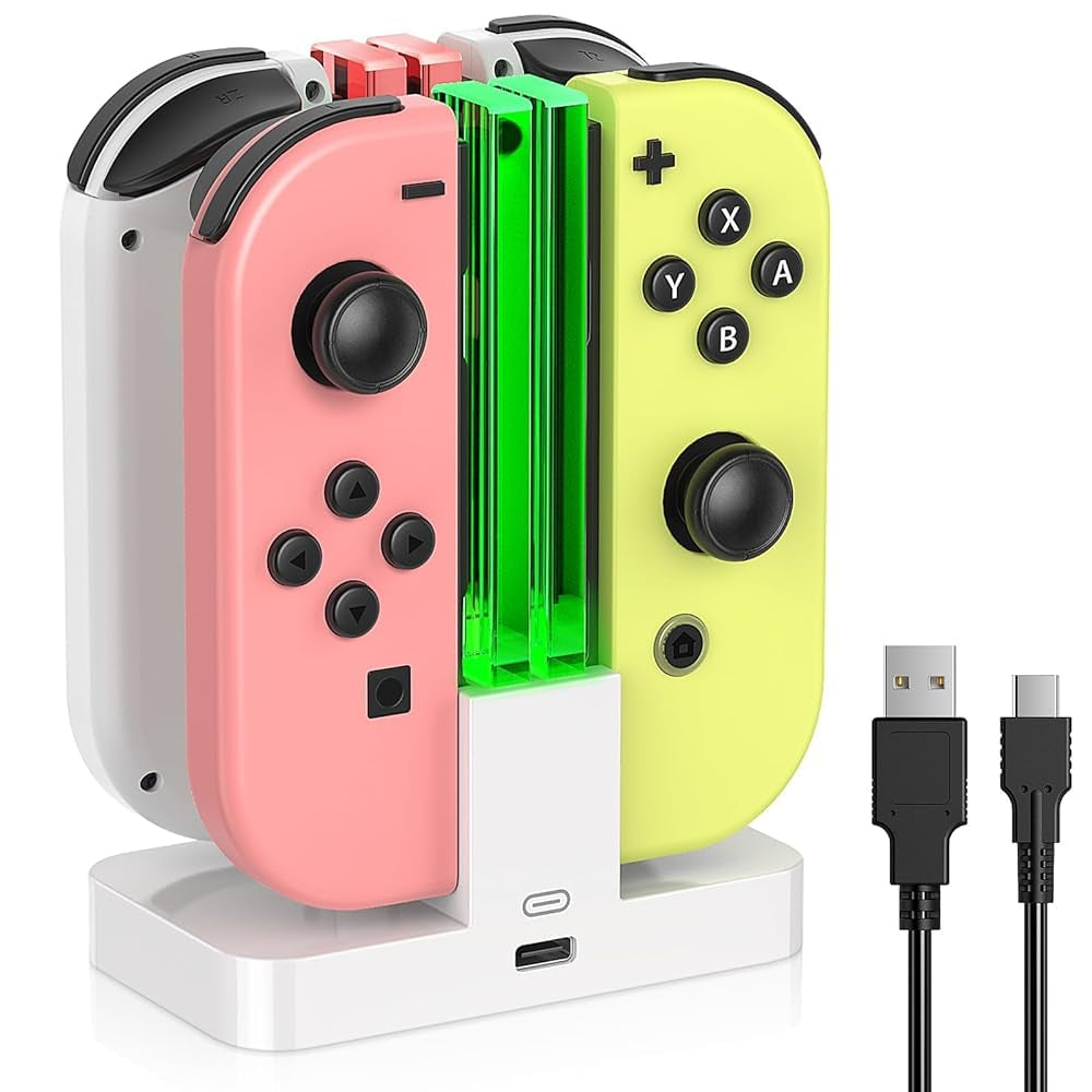 Charging Dock Compatible with Nintendo Switch for Joy Con & OLED Model Controller with Lamppost LED Indication, Charger Stand Station with Charging Cable