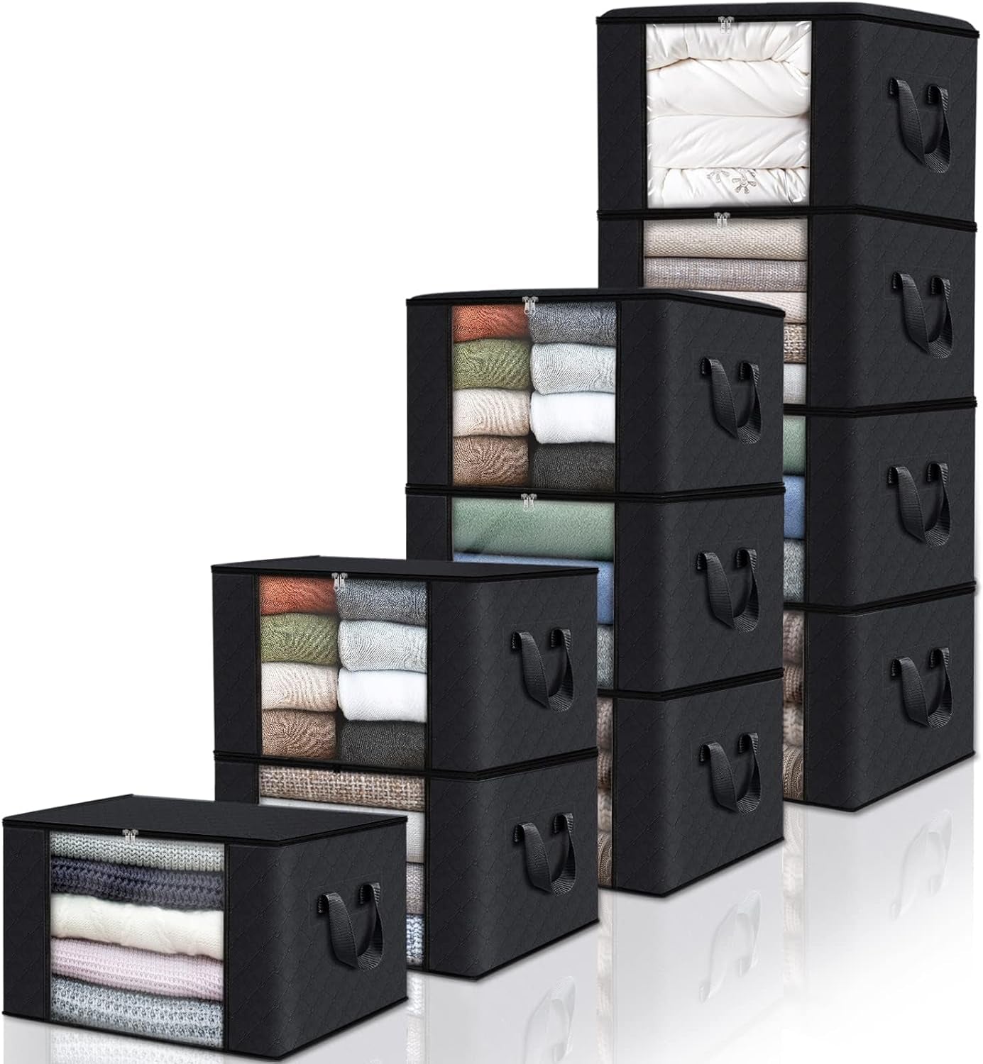 6 Pack Clothes Storage, Foldable Thick Fabric Blanket Storage Bags, Storage Containers for Organizing Bedroom, Closet, Clothing, Comforter, Organization and Storage with Handle,Grey