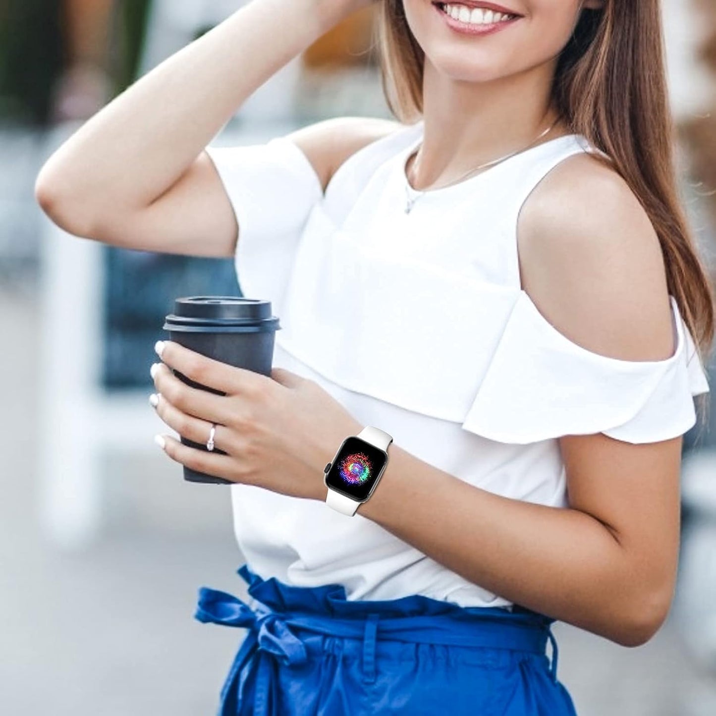 Sport Band Compatible with Apple Watch Bands 38Mm 40Mm 41Mm 42Mm 44Mm 45Mm 49Mm,Soft Silicone Strap Compatible for Apple Watch Series 9 Ultra 8 7 6 5 4 3 2 1 SE Men Women White 38/40/41MM