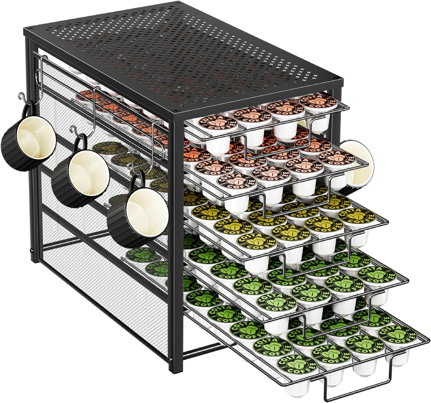 5 Tier Coffee Pod Holder for K Cup, 160 Pod Pack Capacity Rack, Metal, Black
