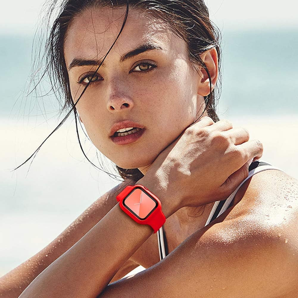 Compatible for Apple Watch Band with Case,Soft Silicone Sport Bands Wrist Strap with Protective Bumper for Iwatch SE Series 6 / Series5 / Series 4 Accessories.