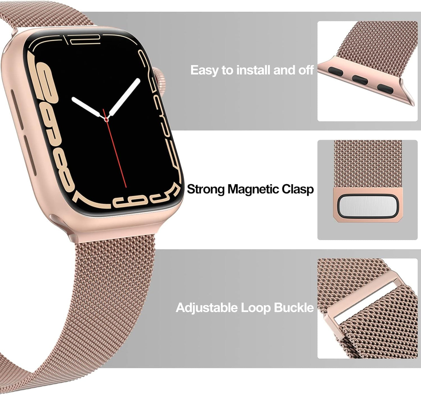 Compatible with Apple Watch Band 42Mm 44Mm 45Mm 38Mm 40Mm 41Mm,Stainless Steel Mesh Loop Magnetic Clasp Bands for Iwatch Series 9 8 SE 7 6 5 4 3 2 1 Women Men-41Mm/40Mm/38Mm Champagme Gold