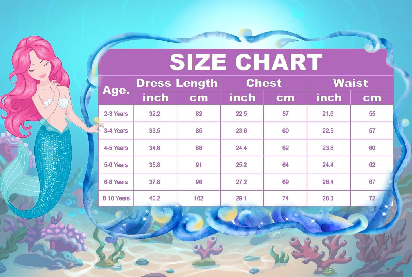 Mermaid Costume Dress for Girls Kids Ariel Princess Birthday Halloween Cosplay with Wig Accessories