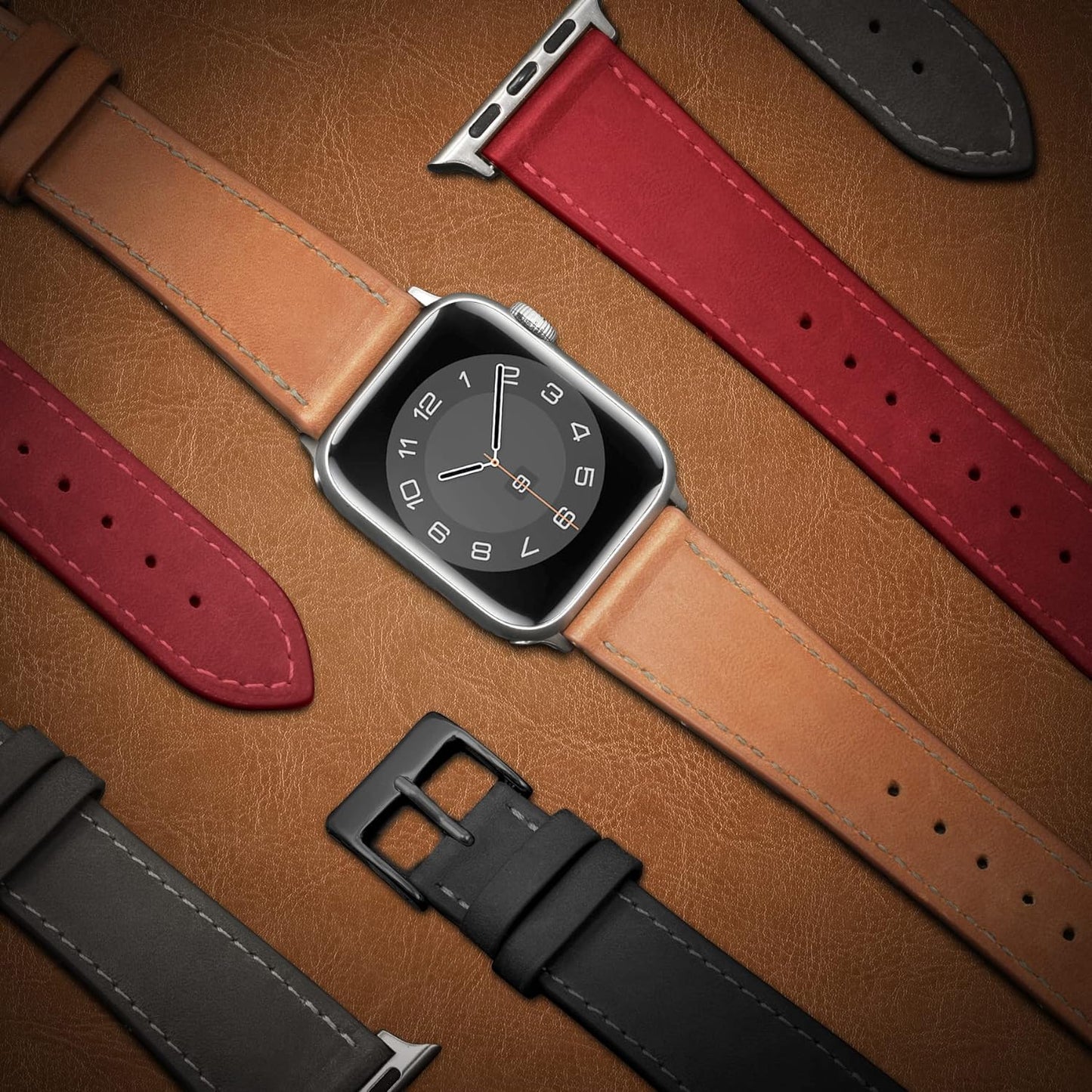 Compatible with Apple Watch Band Series SE 9 8 7 6 5 4 3 2 1 Ultra 49Mm 45Mm 41Mm 44Mm 40Mm 42Mm 38Mm, Genuine Leather Replacement Band for Iwatch, Leather Apple Watch Strap for Women &