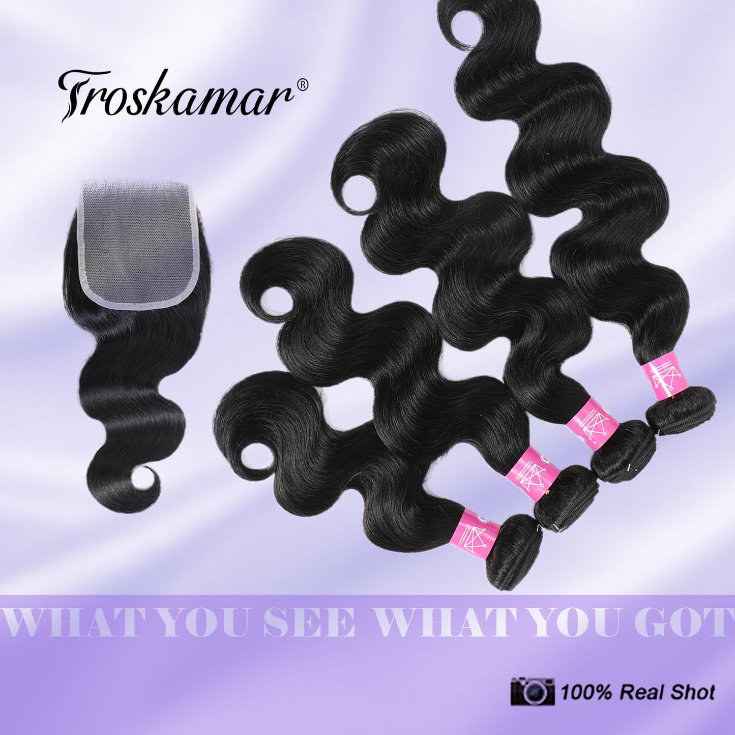 12A Bundles with Closure Human Hair Bundles Unprocessed Weave 3 Bundles Brazilian Body Wave Human Hair Bundles with Closure with 4X4 Lace Closure Free Part Natural Color(14 16 18+14 Inches)