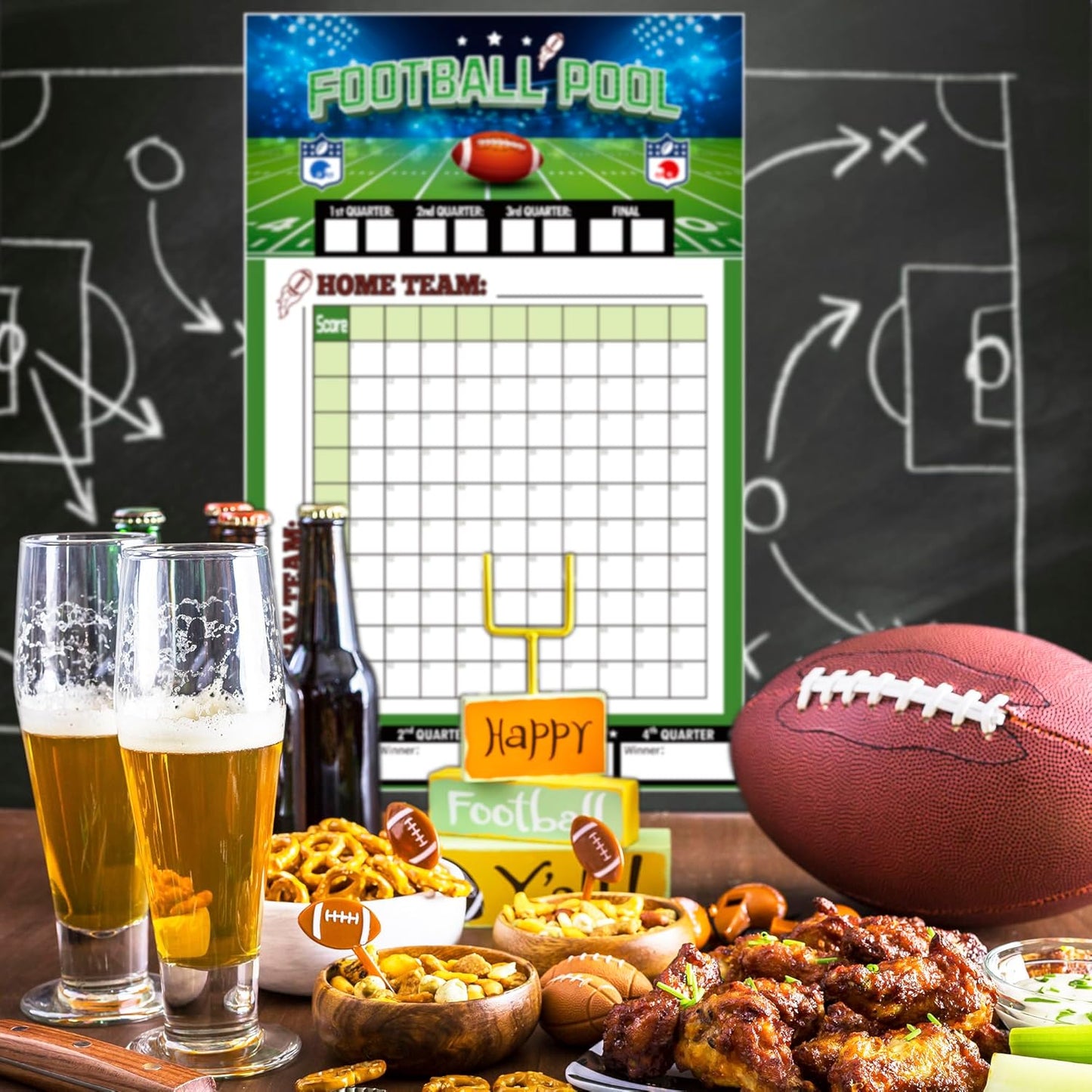 Football Party Decorations - 2 Pack Football Pool Poster - 27.5 X17.7 Inch - Football Party Supplies Favors | Football Banner | Super Games Bowl Accessories | Football Birthday Party Decorations