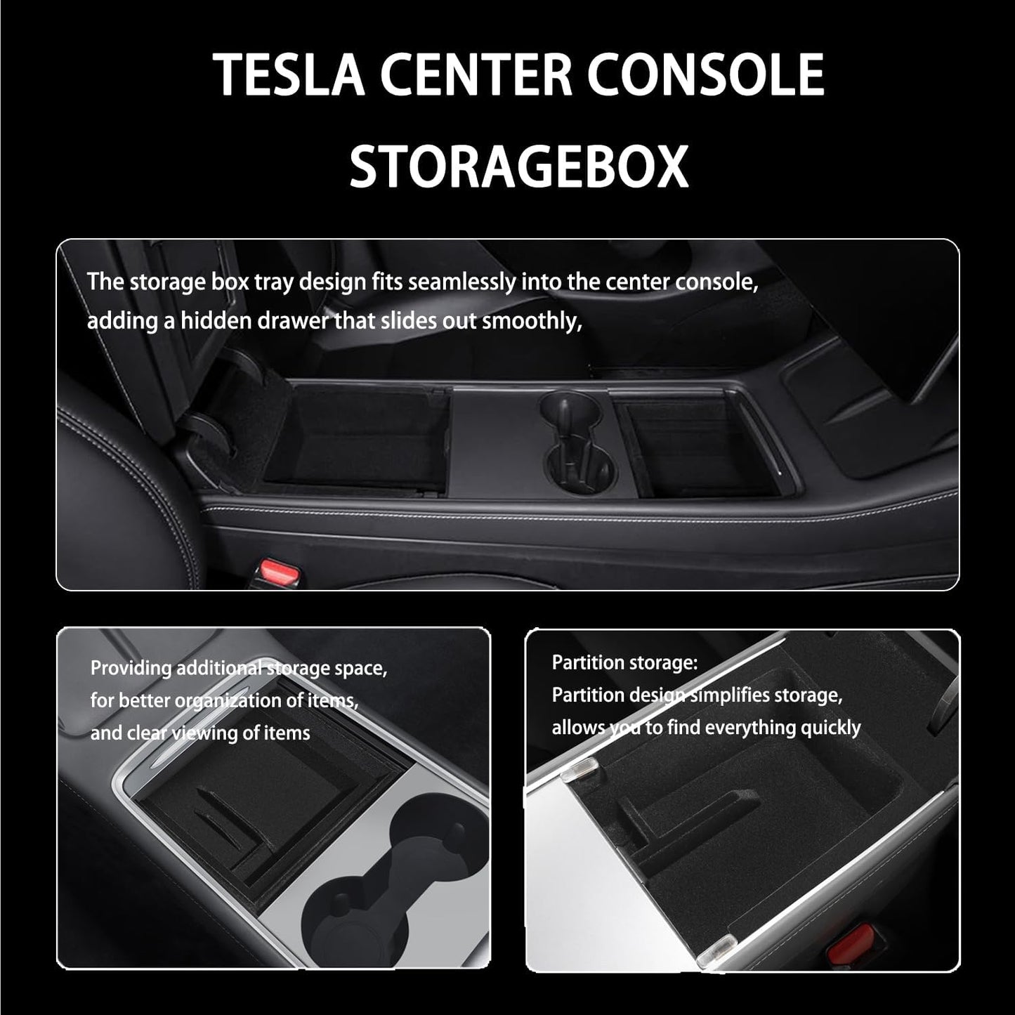 Updated 5PCS Accessories for Tesla Model 3(2023-2021)/ Model Y 2024-2021, Armrest Hidden Drawer Storage Box Cup Holder Compatible for Tesla (5PCS)