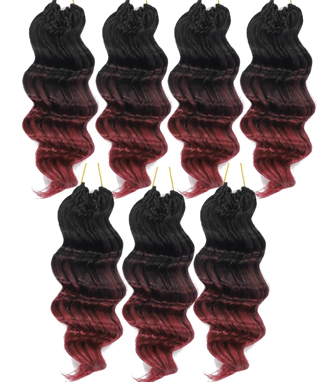 Burgundy Ombre Ocean Wave Crochet Hair Pre Looped 9 Inch Natural Curly Braiding Ocean Wave Hair 7 Packs 3 Tone Deep Wave Short Wavy Ocean Wave Crochet Braids for Women
