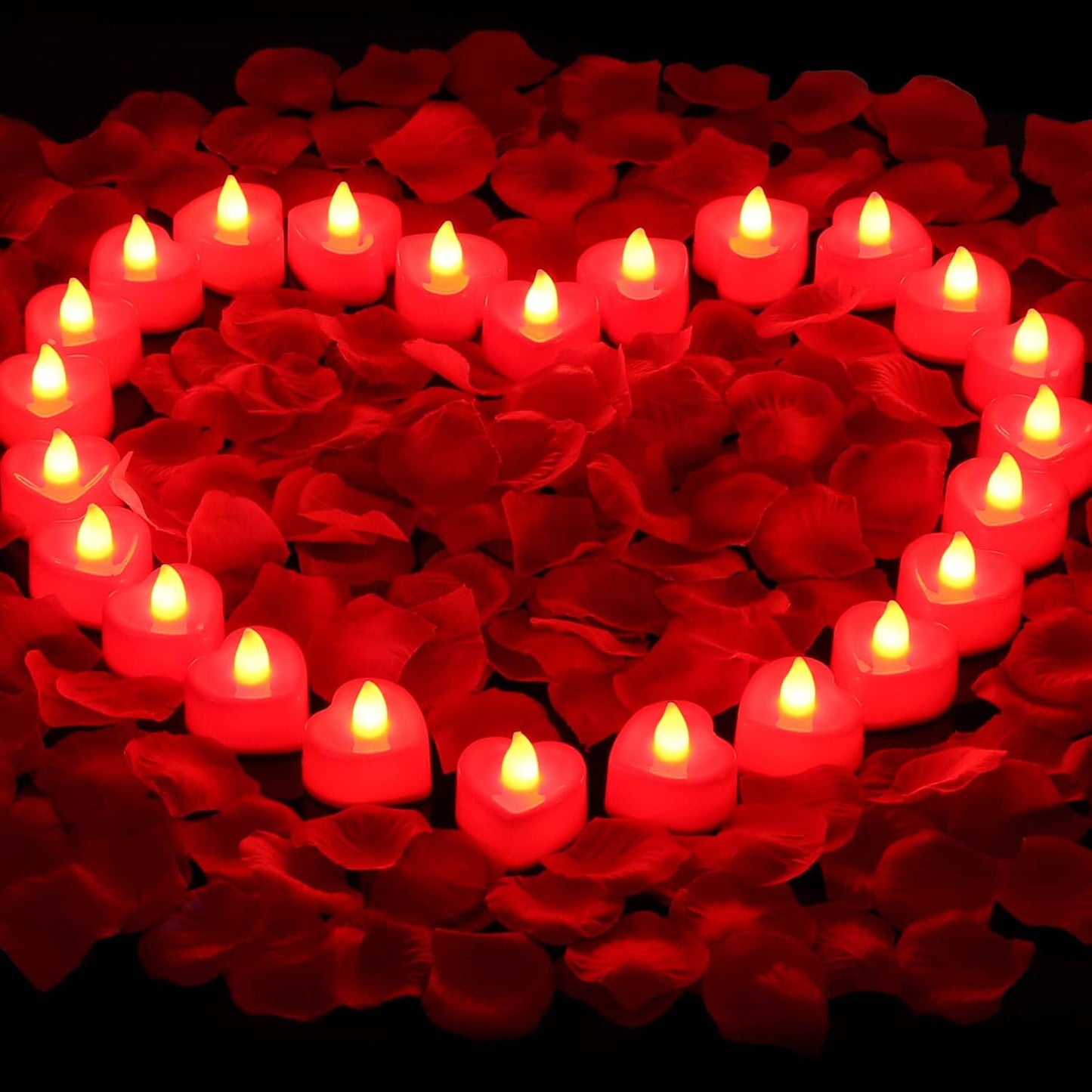 2000 Pieces Artificial Rose Petals with 24 Pieces LED Tea Lights Candles, Romantic Decorations Special Night Set for Valentine'S Day, Wedding Anniversary or Table Décor
